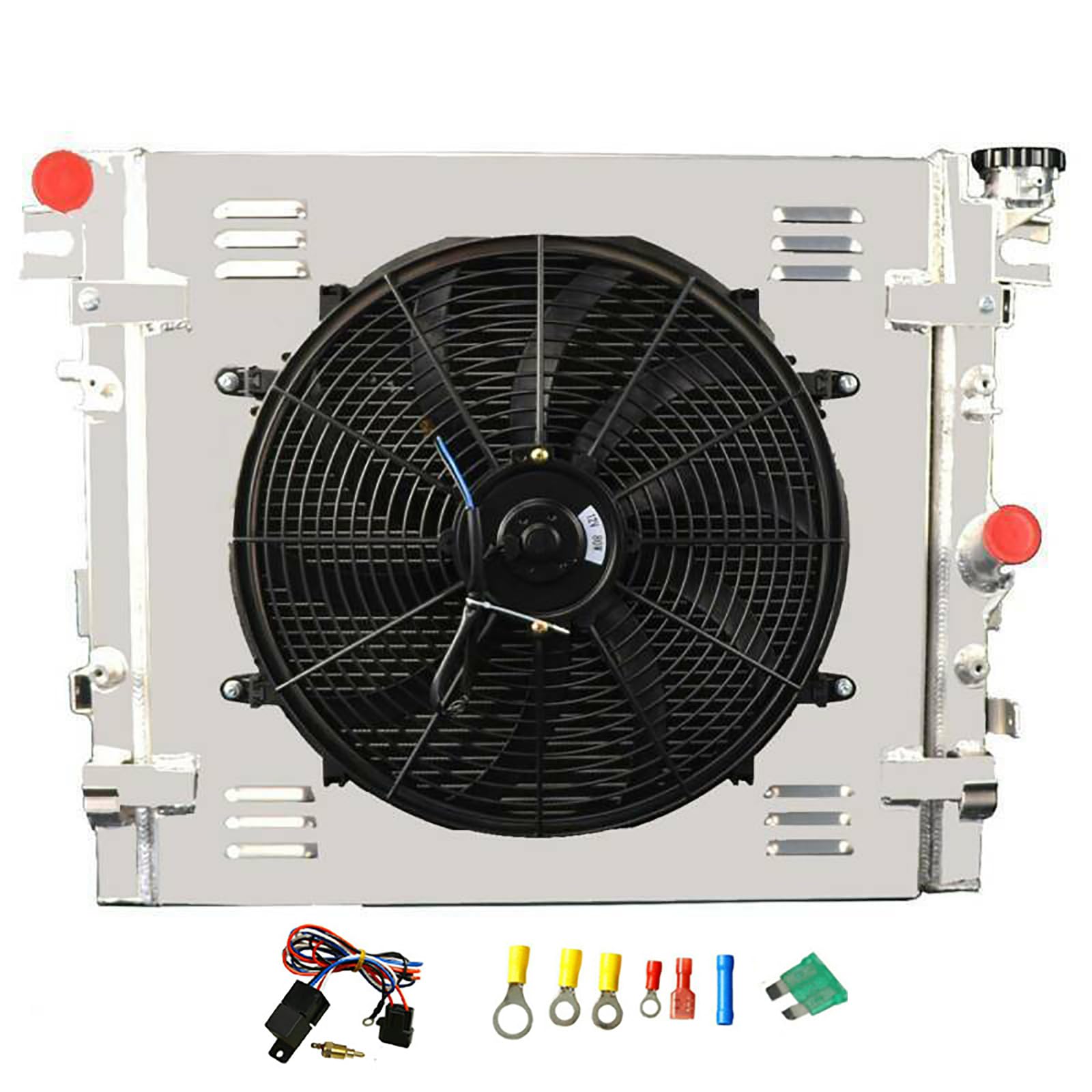 3 Row Aluminum Radiator with Shroud Fan & Relay Kit - Compatible with 2007-2018 Jeep Wrangler JK V6 3.6L 3.8L - Perfect for Off-Roading, Overheating Prevention & Engine Cooling