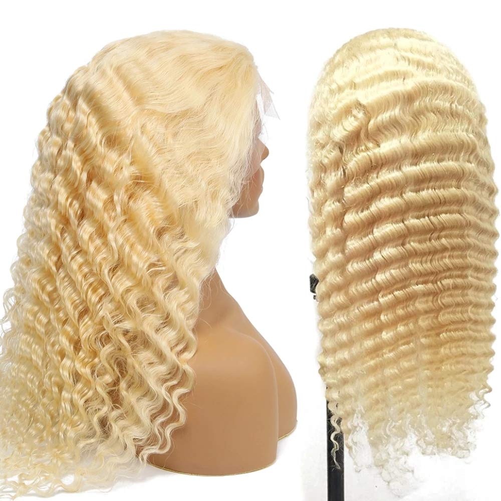 613 Human Hair Wigs with T-Part Lace Front - 150% Density Glueless Deep Wave/Curly Wigs with Baby Hair (22 Inches) - Perfect for Daily Wear, Cosplay & Special Occasions
