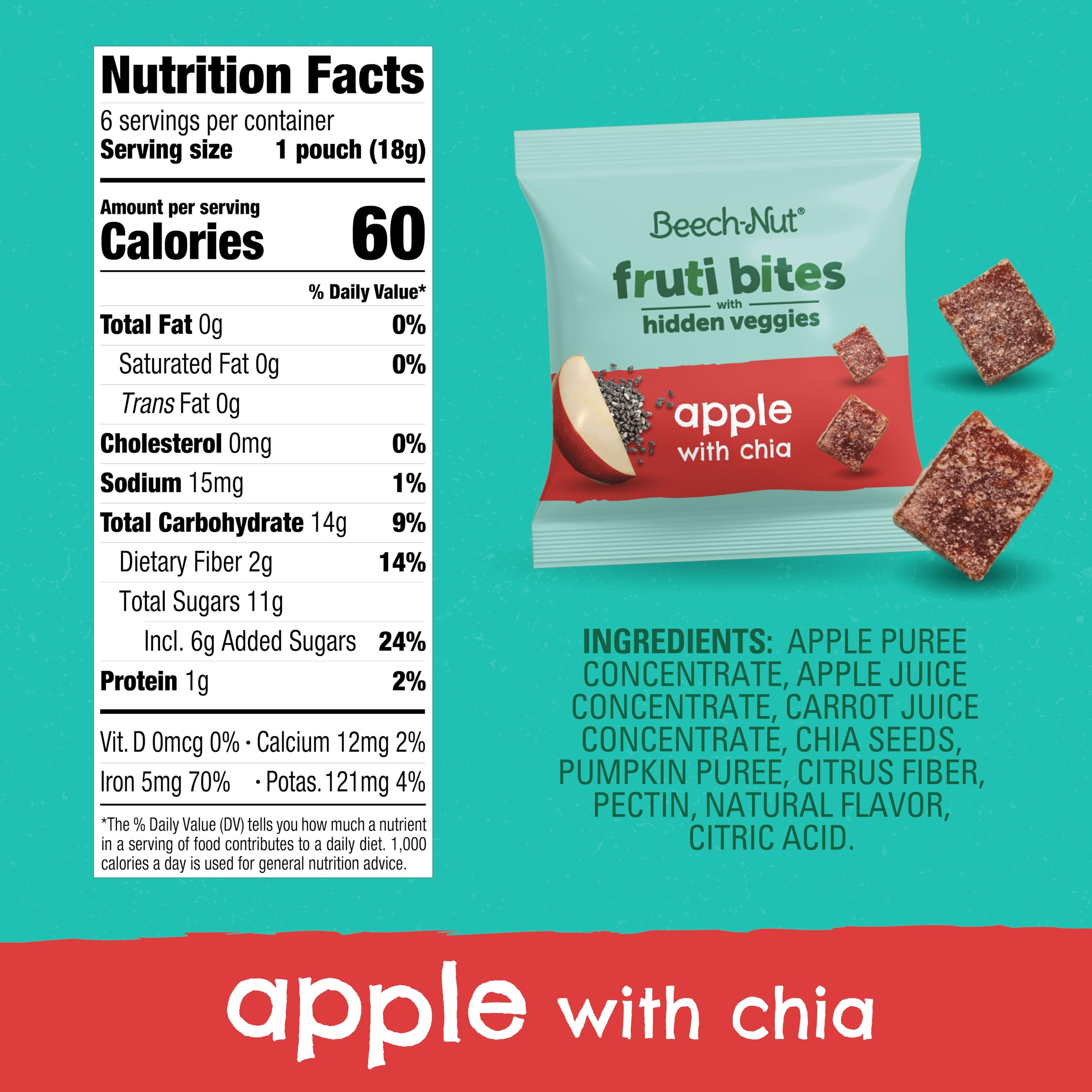 Beech-Nut Toddler Snacks Fruti Bites with Hidden Veggies, Quinoa & Chia - Healthy Fruit Snack Variety Pack for Babies & Toddlers (6 Boxes, 72 Individually Wrapped Packs) - Perfect for On-the-Go, Lunchboxes & Healthy Snacking
