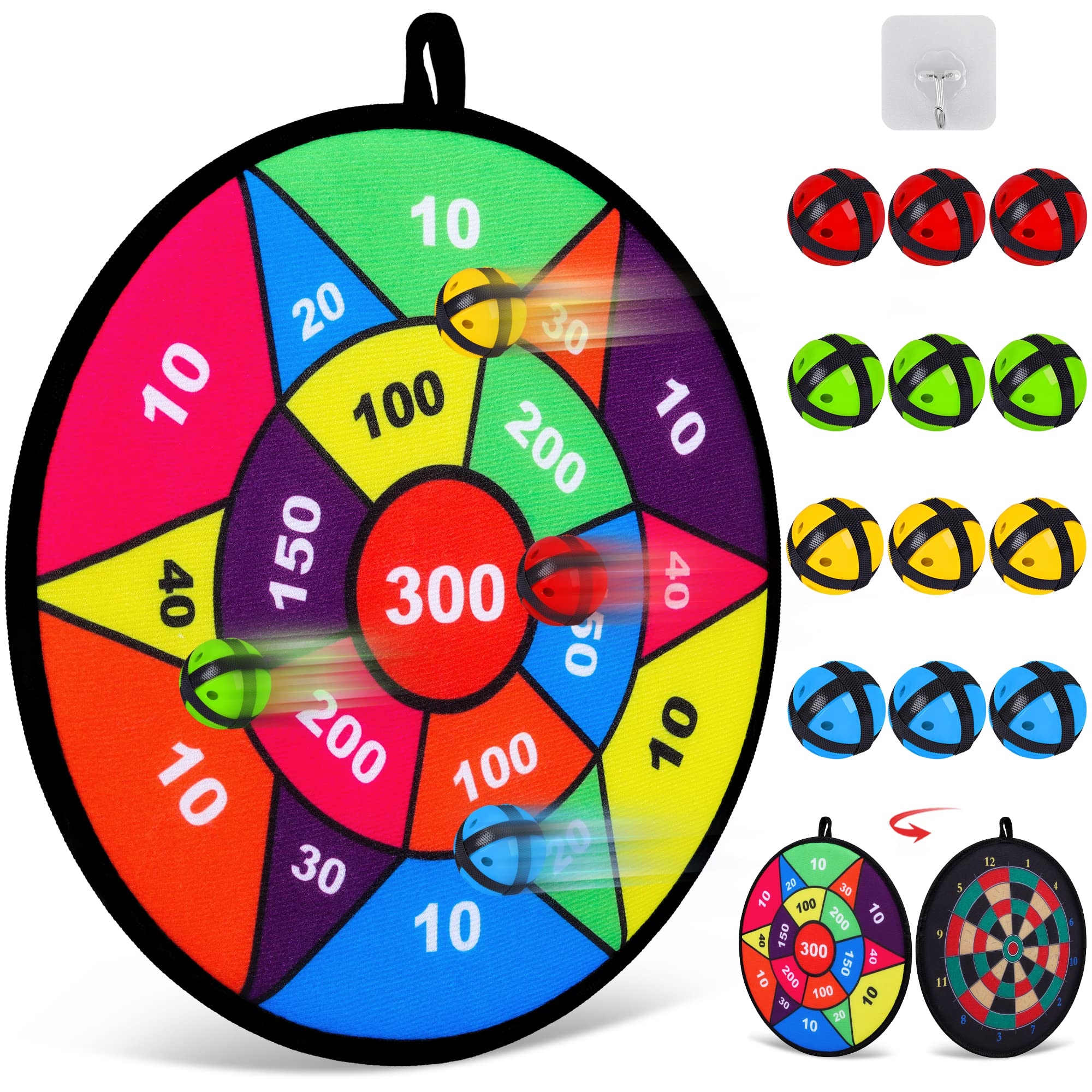 Sticky Ball Dart Board for Kids - Safe Indoor/Outdoor Game Toy with 12 Sticky Balls - Fun Birthday Gift for Boys & Girls Ages 3-12 - Perfect for Family Parties, Backyard Games & Kids' Room Decor