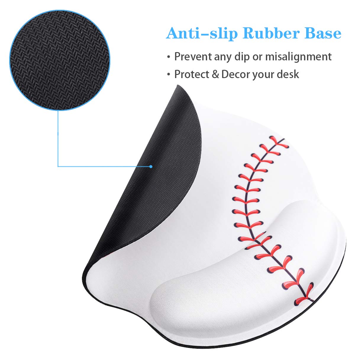 Waveyu Ergonomic Mouse Pad with Wrist Support - Non-Slip Rubber Base Gaming & Office Mousepad for Computer, Laptop & Desk - Perfect for Typing, Gaming & Pain Relief (Baseball Design) - Ideal for Home Office, Gaming Setup & Workstation Comfort