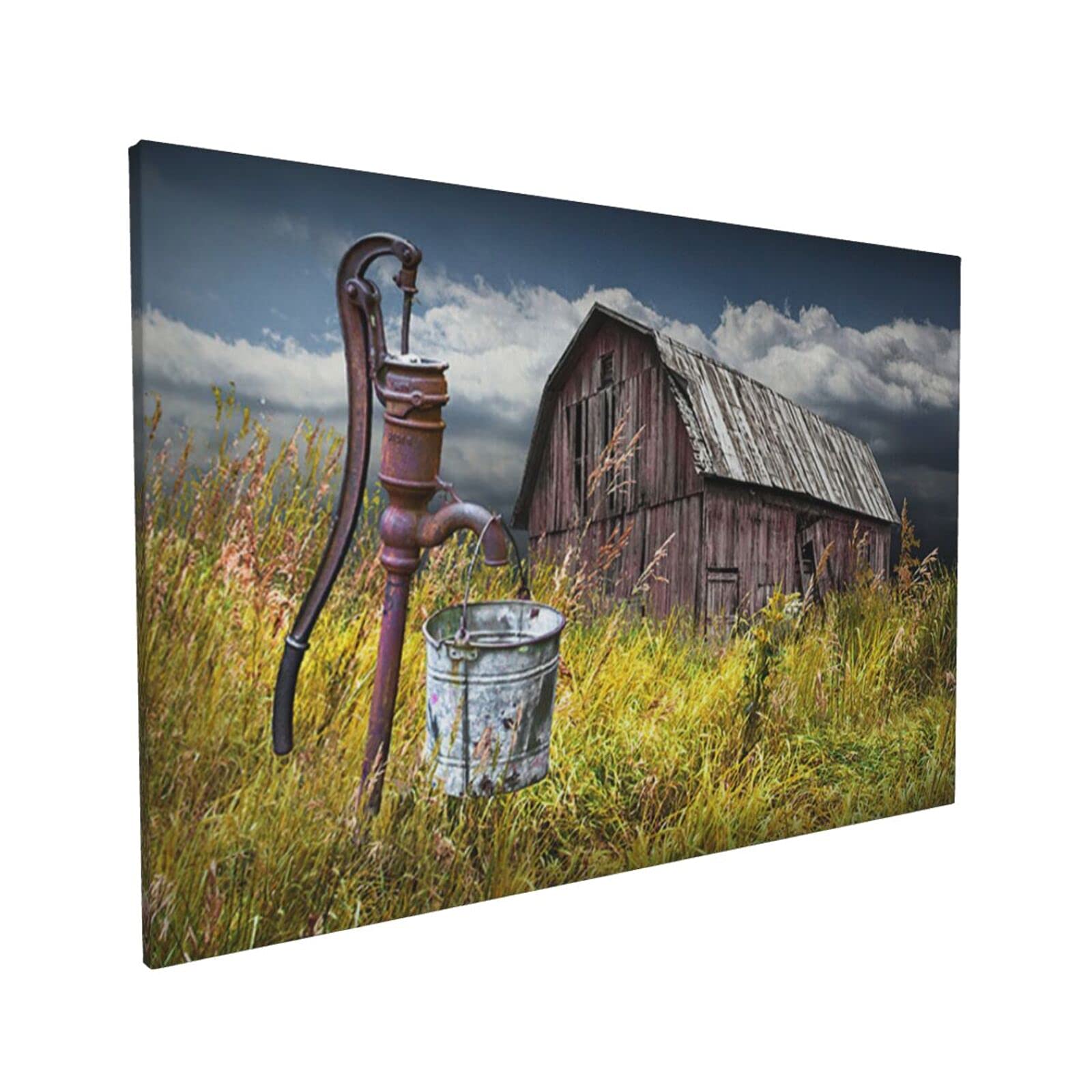 Rustic Barn Wall Art Canvas Print - Farmhouse Decor 16x24 Inch Framed Painting for Living Room, Bedroom & Office | Vintage Vertical Barn Picture Modern Home Decor