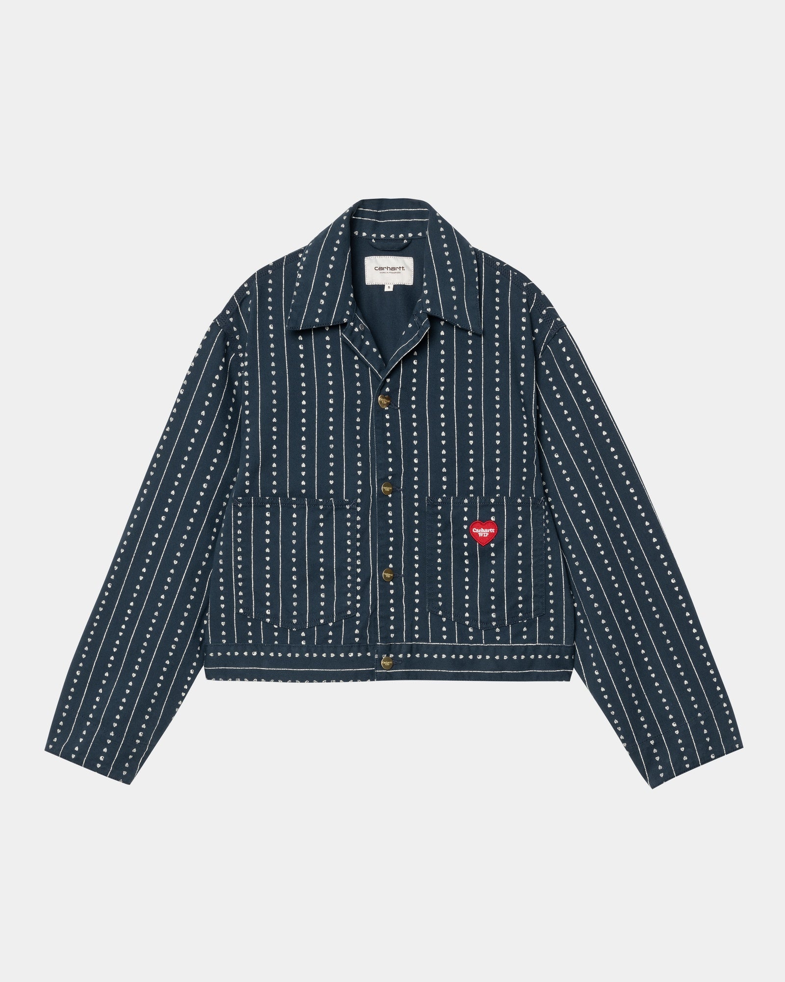 Women's Drewe Jacket - Ink & Natural Heart Pinstripe Design | Stylish Casual Outerwear for Fall & Winter | Perfect for Work, Dating & Everyday Wear