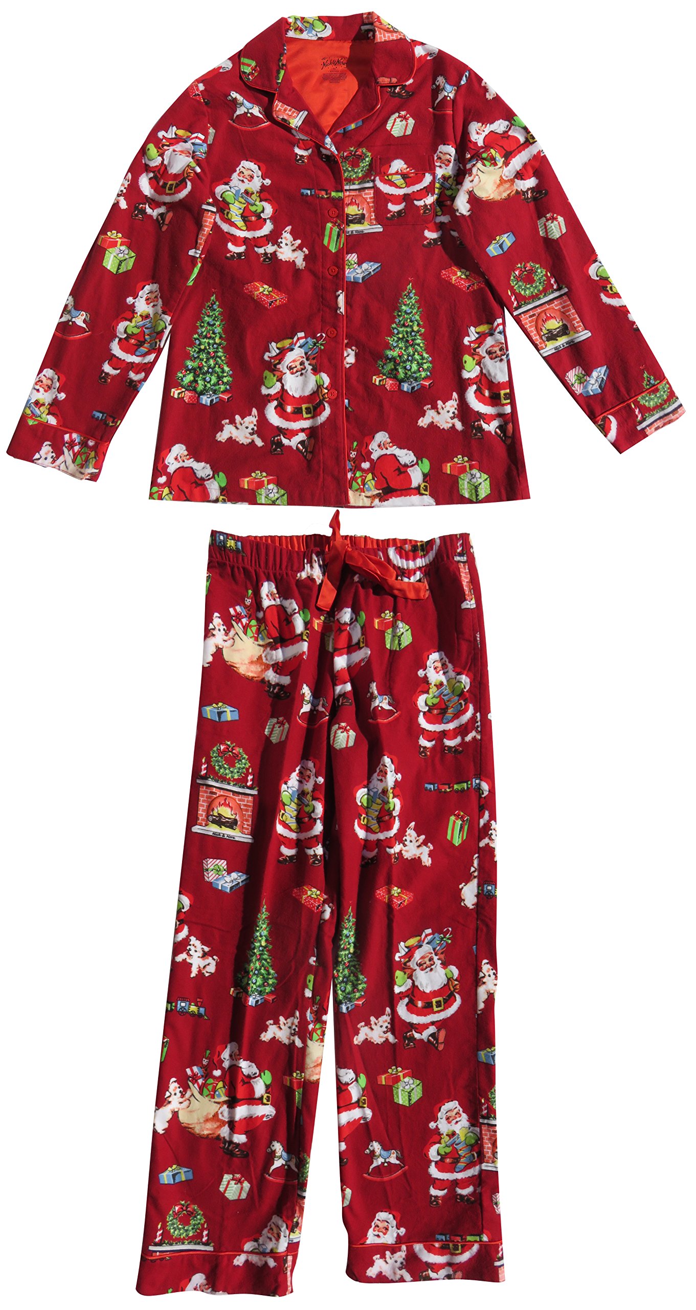 Nick & Nora Women's Classic Santa Christmas Flannel Pajamas Set - Cozy Holiday Sleepwear for Christmas Eve, Winter Nights & Family Gatherings