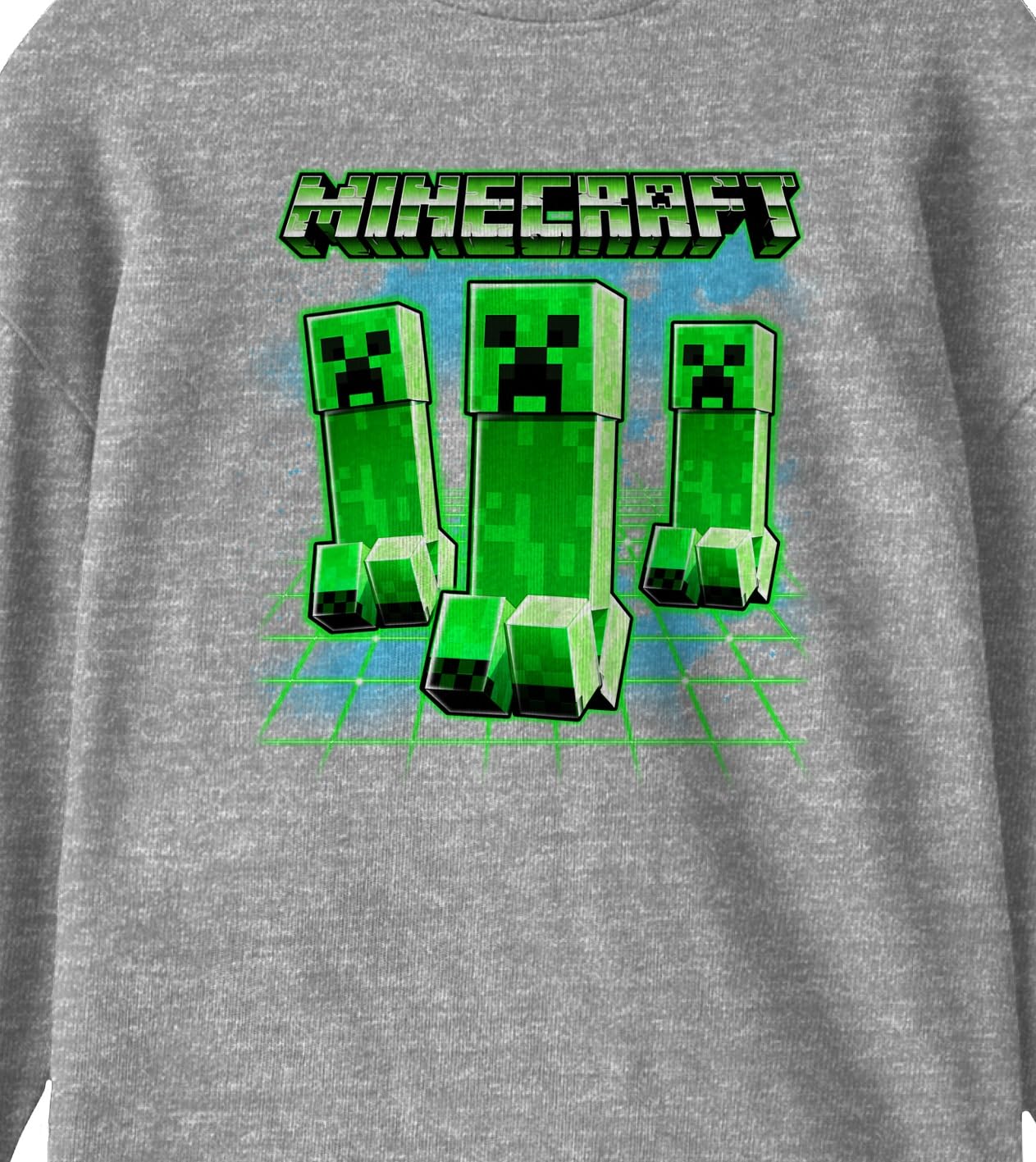 Minecraft Creeper Print Boys' Long Sleeve Athletic Shirt - Comfortable Heather Grey Gaming Tee for School, Playdates & Video Game Parties