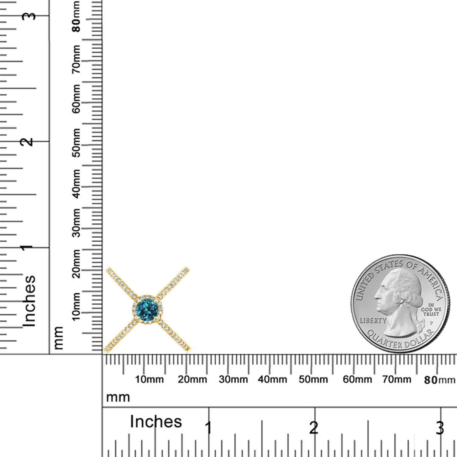 1.52 Ct London Blue Topaz Criss Cross X Ring - 18K Yellow Gold Plated Sterling Silver - Elegant Gemstone Jewelry for Women, Perfect for Weddings, Parties & Special Occasions