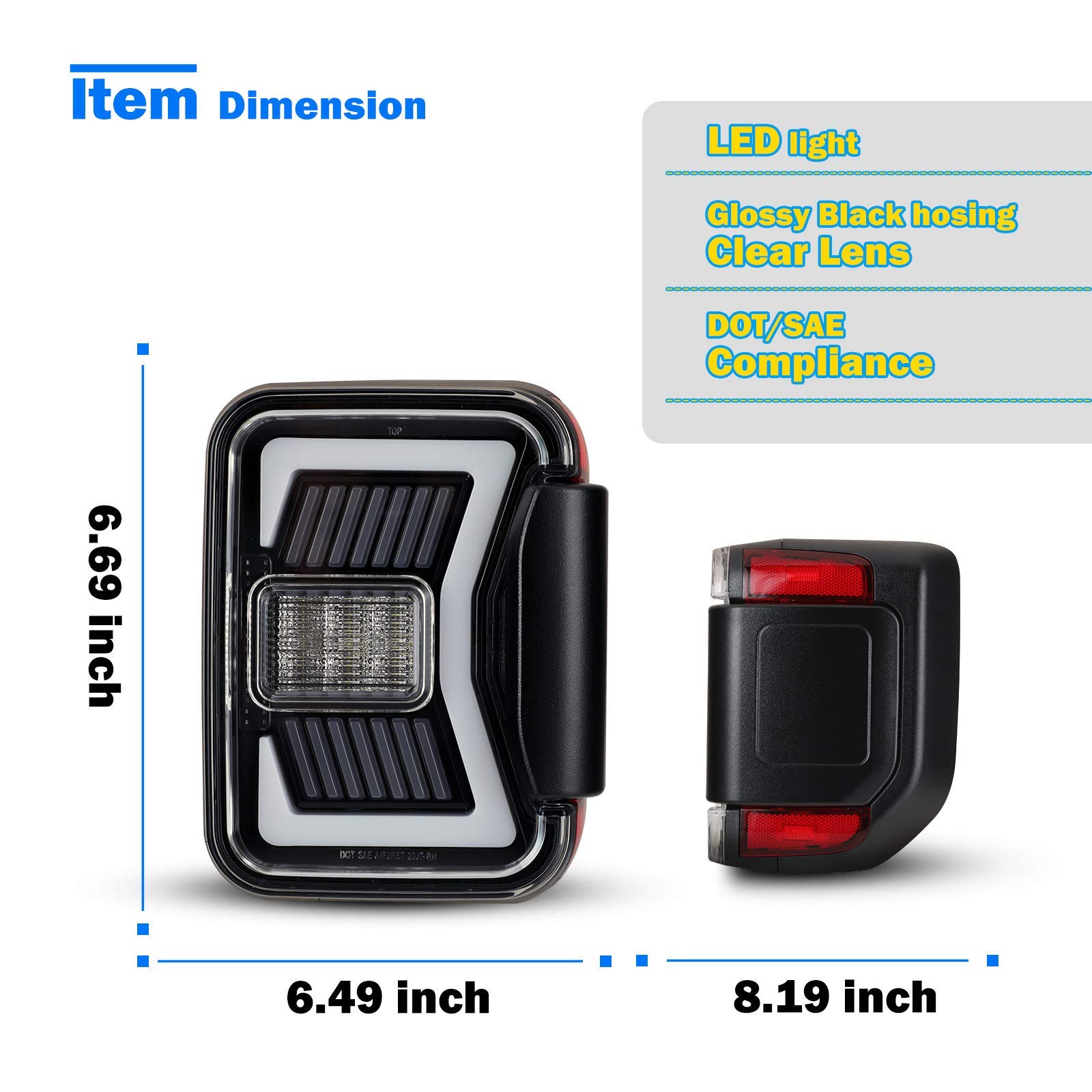 WOLFSTORM LED Tail Lights Replacement for 2019-2025 Jeep Gladiator Pickup - Sequential Turn Signal Lights with Clear Lens (1 Pair) | Upgrade Your Off-Road Vehicle for Enhanced Visibility & Style