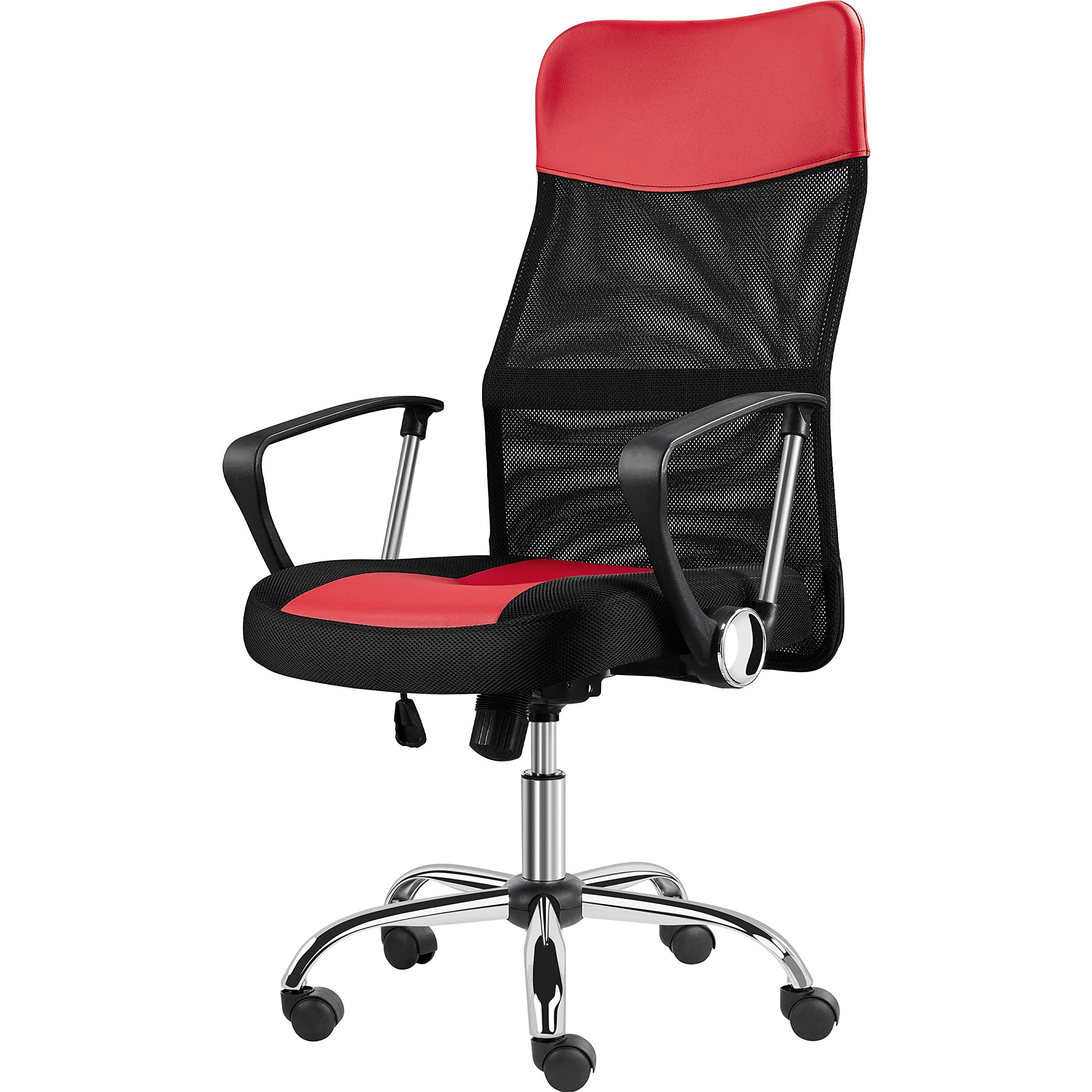 Yaheetech Ergonomic Gaming Chair - High Back Computer Office Chair with Lumbar Support, Reclining Racing Style & 360° Swivel - Breathable Mesh Back & PU Leather Seat (Red) for Esports, Home Office & Gaming Setup