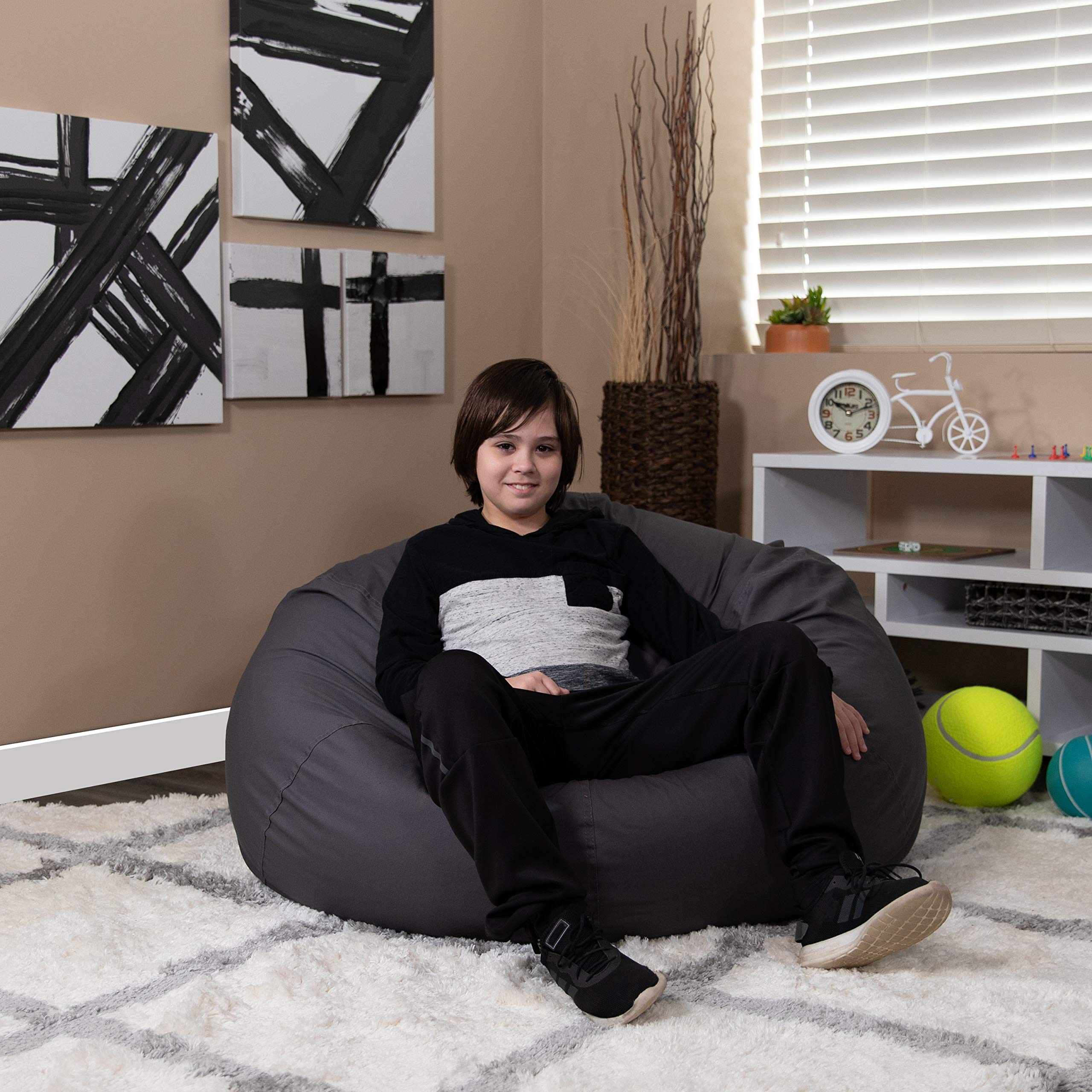 Emma & Oliver Oversized Solid Gray Bean Bag Chair - Large Comfortable Lounger for Kids, Teens & Adults - Perfect for Living Room, Bedroom, Dorm & Game Room Relaxation