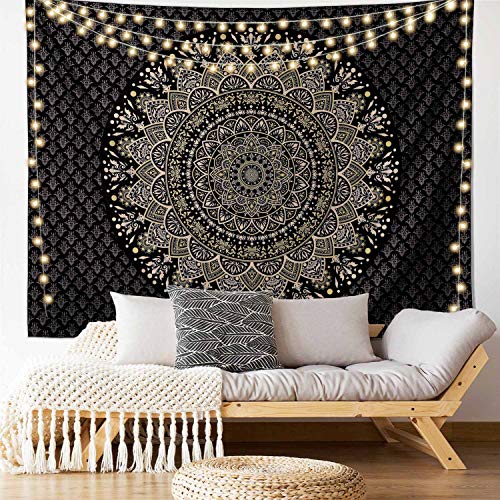 Black and Gold Mandala Tapestry