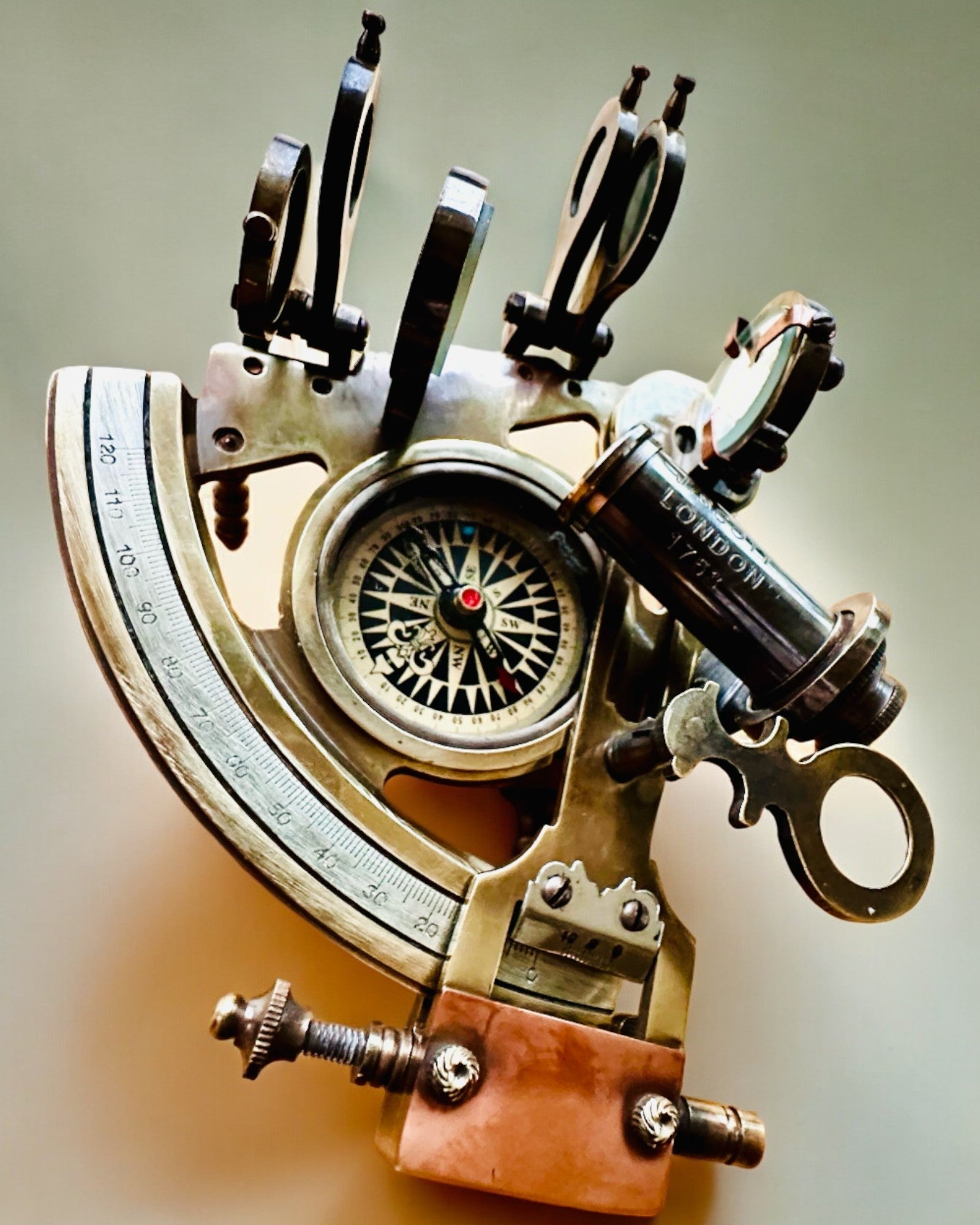 Premium Engraved Sextant with Antique Compass - Custom Name & Date - Perfect for Nautical Decor, Marine Navigation & Unique Gifts for Sailors