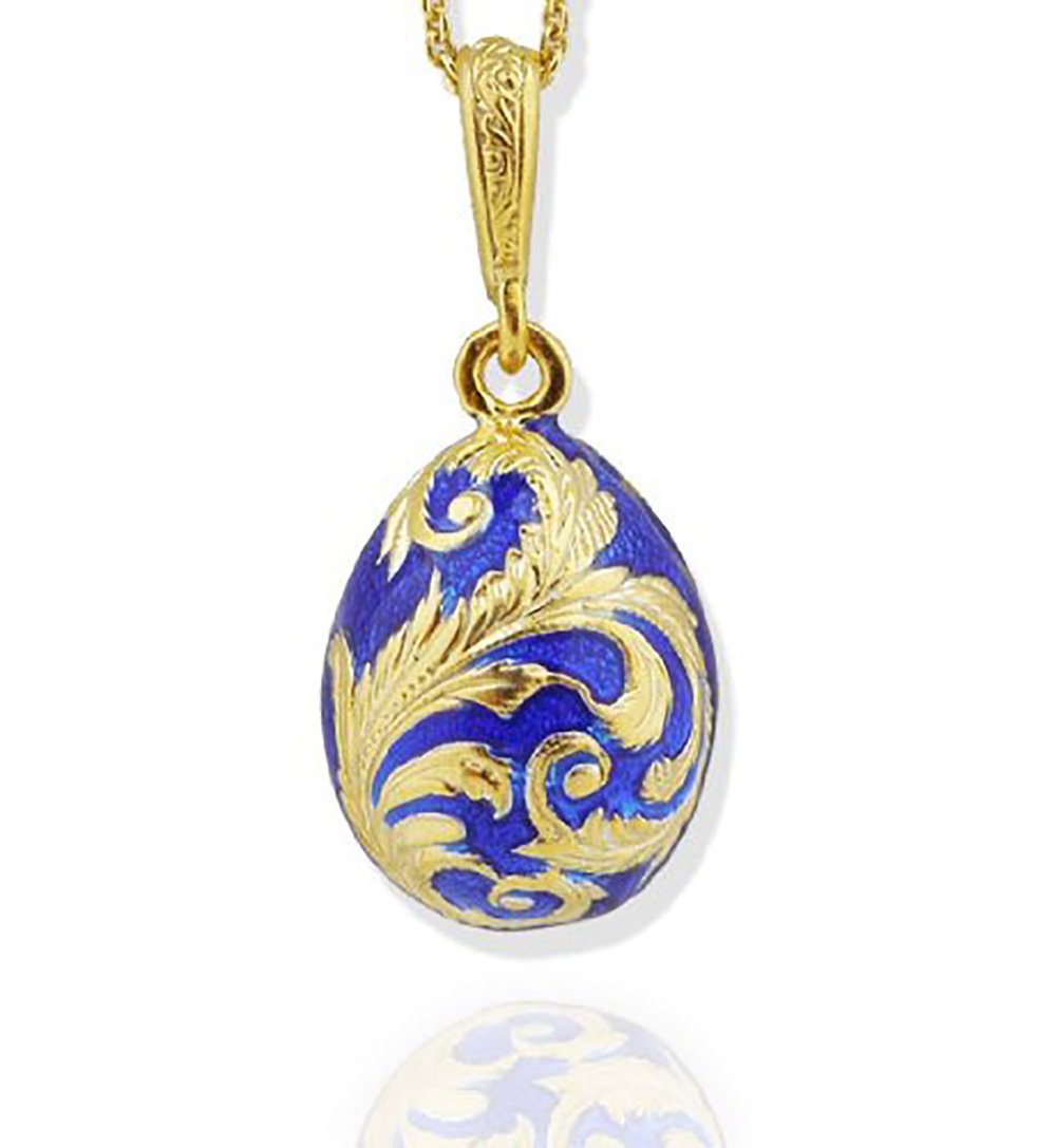 Religious Gifts - Sterling Silver & Gold Tone Blue Egg Pendant Necklace (1 Inch) - Perfect for Baptism, First Communion & Spiritual Occasions