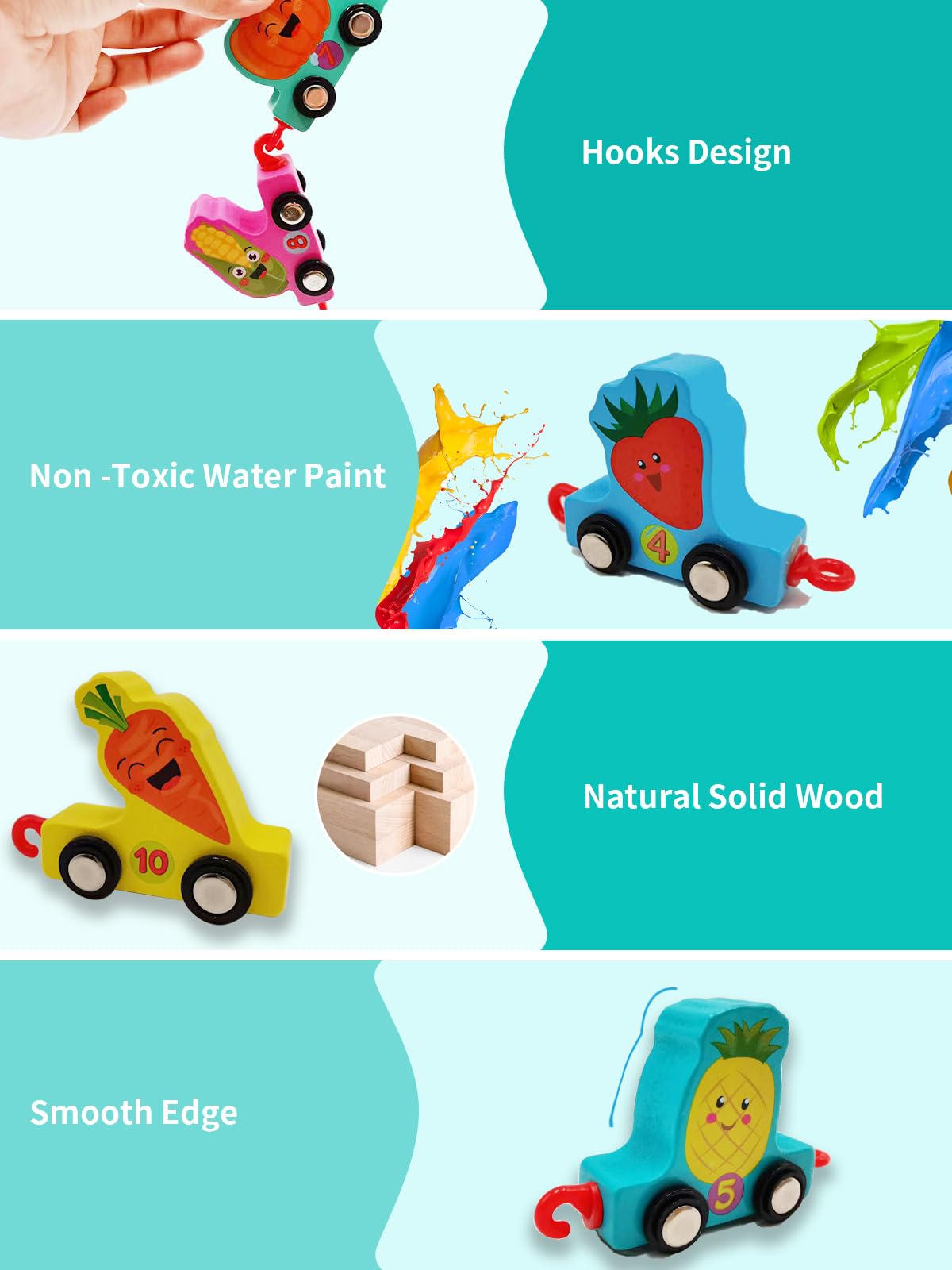 **Montessori Wooden Train Toy Set for Toddlers 2-5 Years - 11 PCS Fruits & Vegetables with Numbers - Educational Birthday Gift for Boys & Girls - Perfect for Learning Counting, Imaginative Play & Preschool Activities**