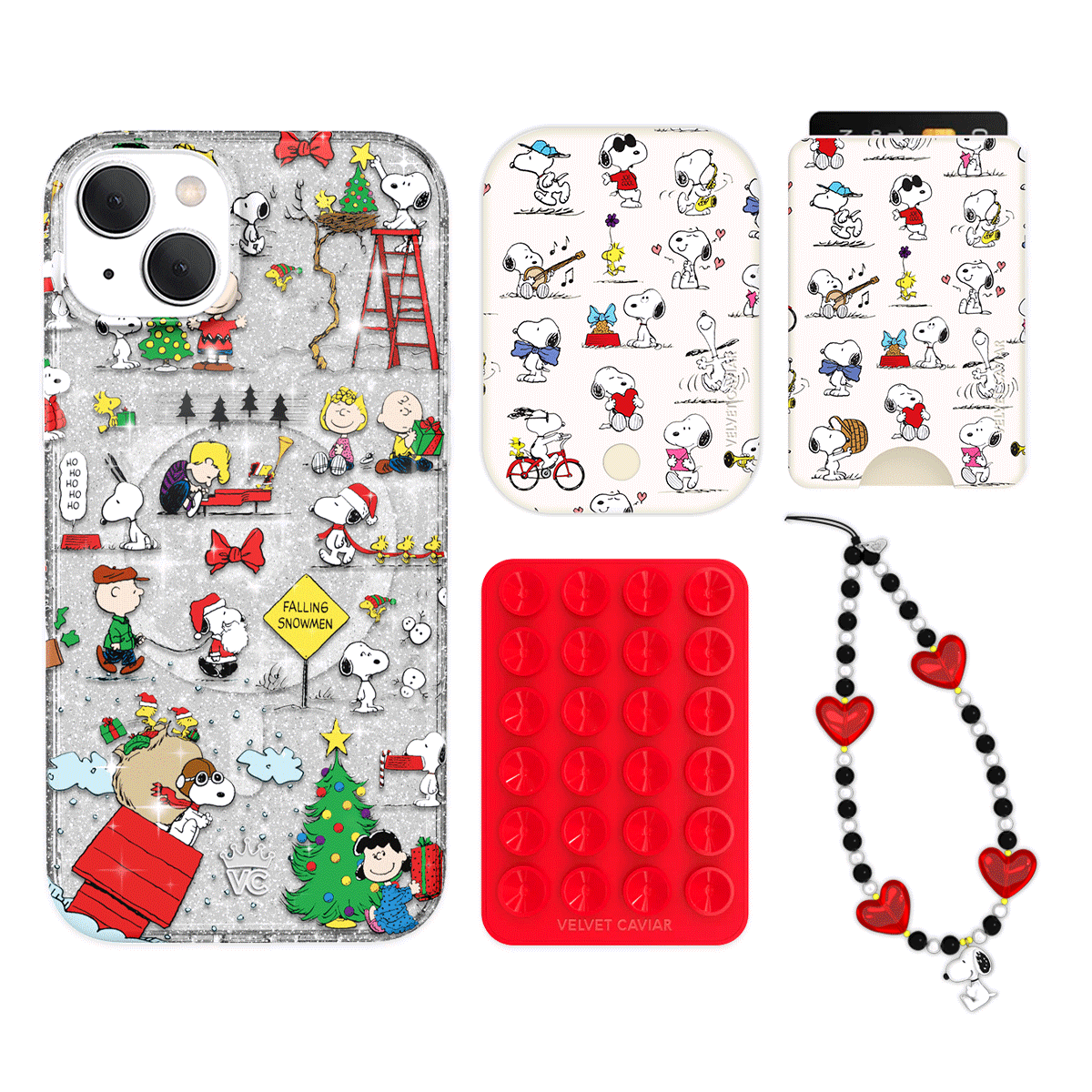 Snoopy Christmas Glitter iPhone Case with Wallet - Cute Cartoon Character Phone Cover & Card Holder Set - Perfect Holiday Gift for Fans, Family & Friends (Great for Travel, Shopping & Daily Use)