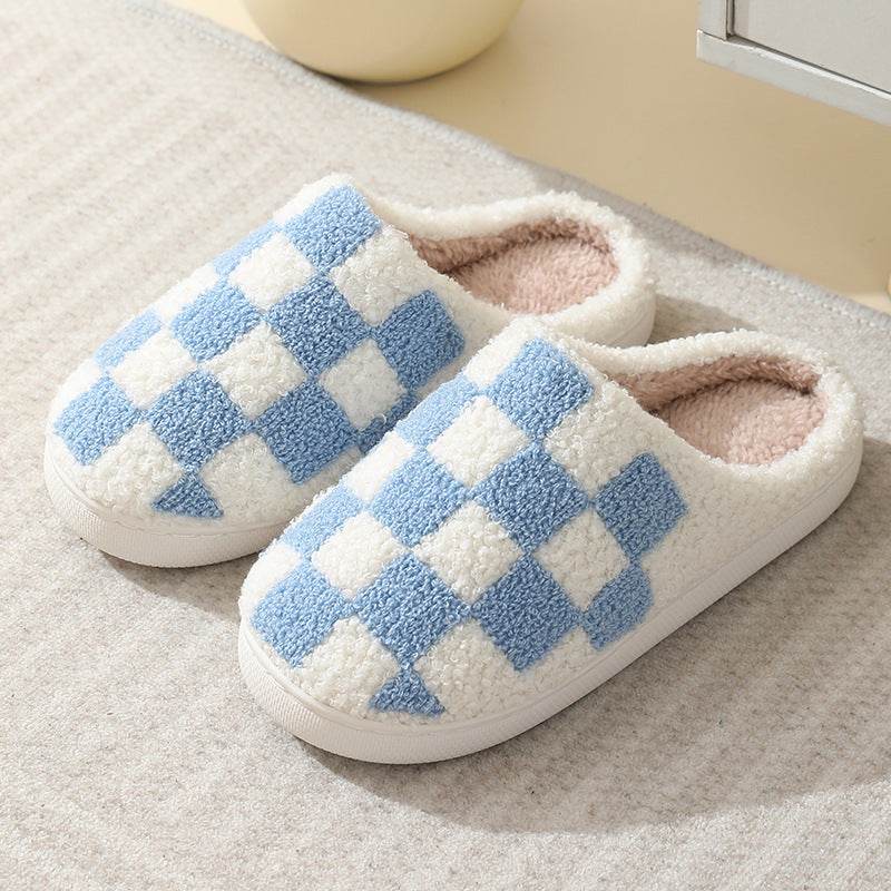 Cozy Plaid Fleece Slippers for Women & Men - Warm Fuzzy Indoor House Shoes for Winter Comfort - Perfect for Lounging at Home, Relaxing by the Fireplace