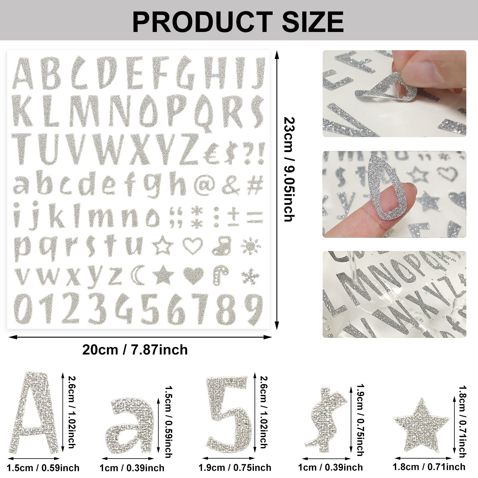 Glitter Alphabet Letter Stickers - 680Pcs Self Adhesive Number & Letter Stickers for DIY Crafts, Grad Cap Decoration, Christmas Mailbox Signs (8 Sheets, Silver) - Perfect for Scrapbooking, School Projects & Party Decorations