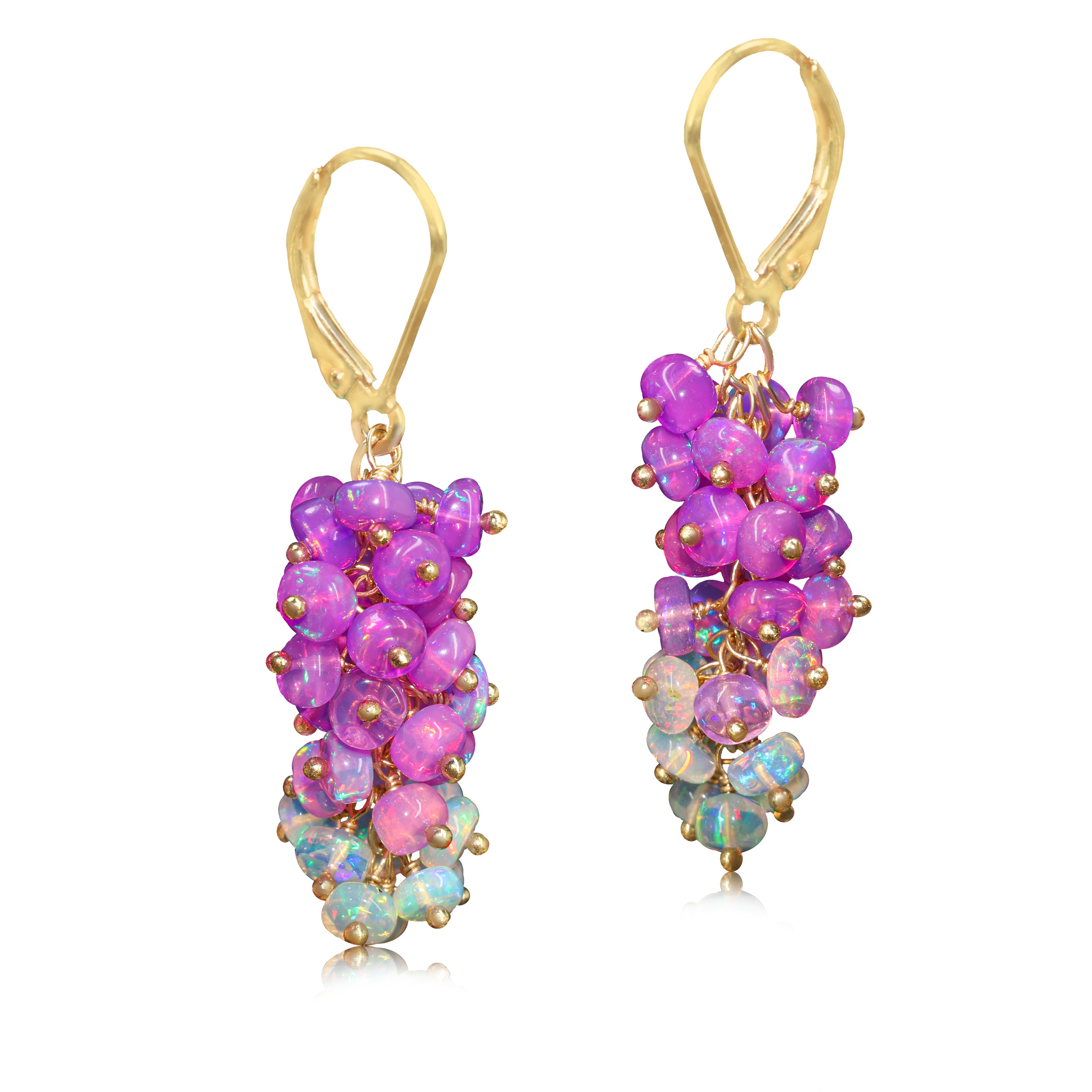 Natural Purple Opal Shaded Beads Cluster Handmade Dangle Earrings for Women | Boho Chic Jewelry Gift for Party, Wedding & Special Occasions