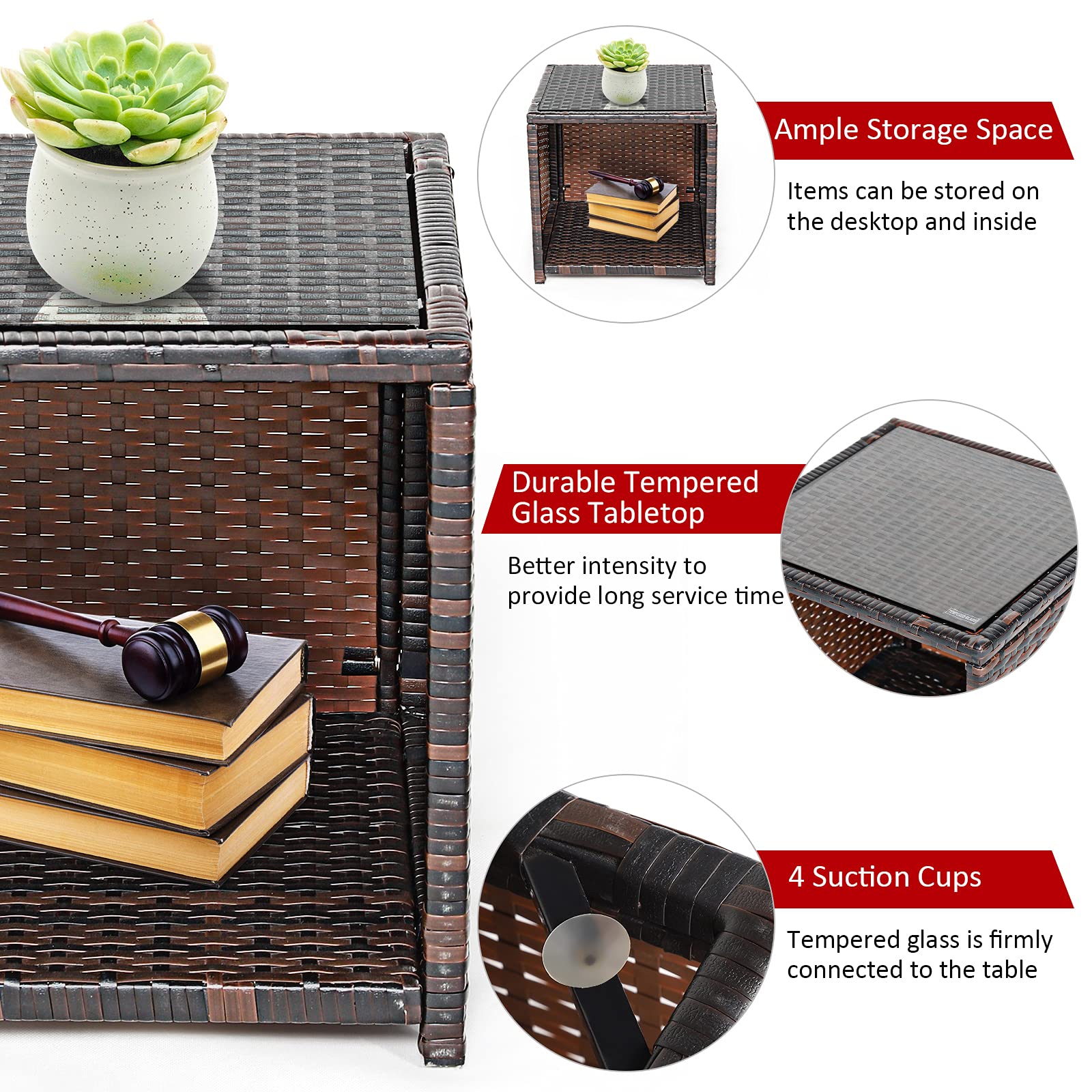 Tangkula 3-Piece Outdoor PE Rattan Patio Furniture Set with Chair & Storage Coffee Table - Waterproof Wicker Conversation Set, Detachable Cushions, Sturdy X-Shaped Frame - Perfect for Garden, Backyard, Poolside, Deck or Balcony (Red) - Ideal for Relaxing, Entertaining & Outdoor Dining