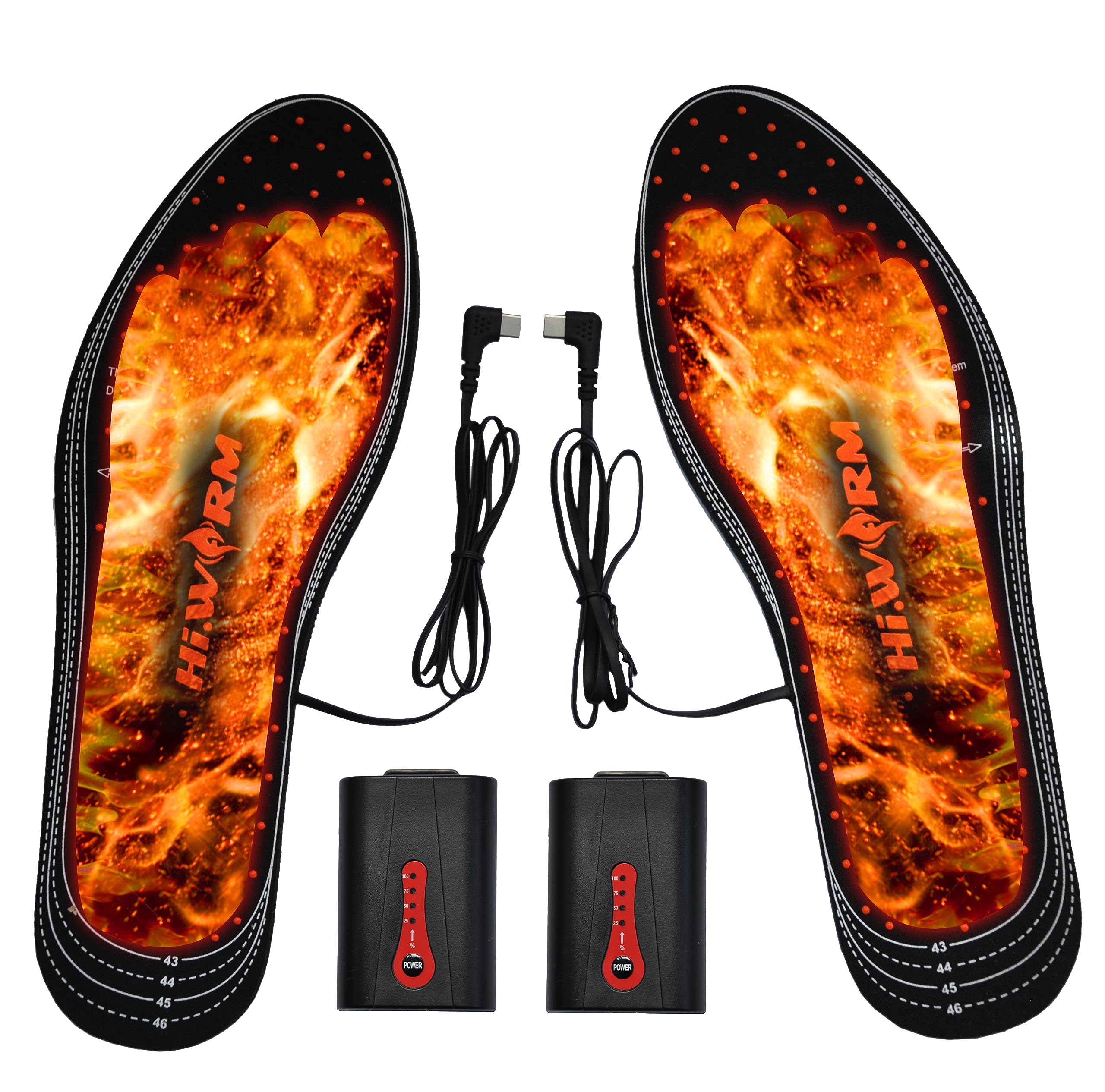 HIWARM Rechargeable Electric Heated Insoles with Far Infrared Technology - 4 Adjustable Temperature Settings for Men & Women - Perfect for Skiing, Hiking, Camping & Winter Outdoor Activities