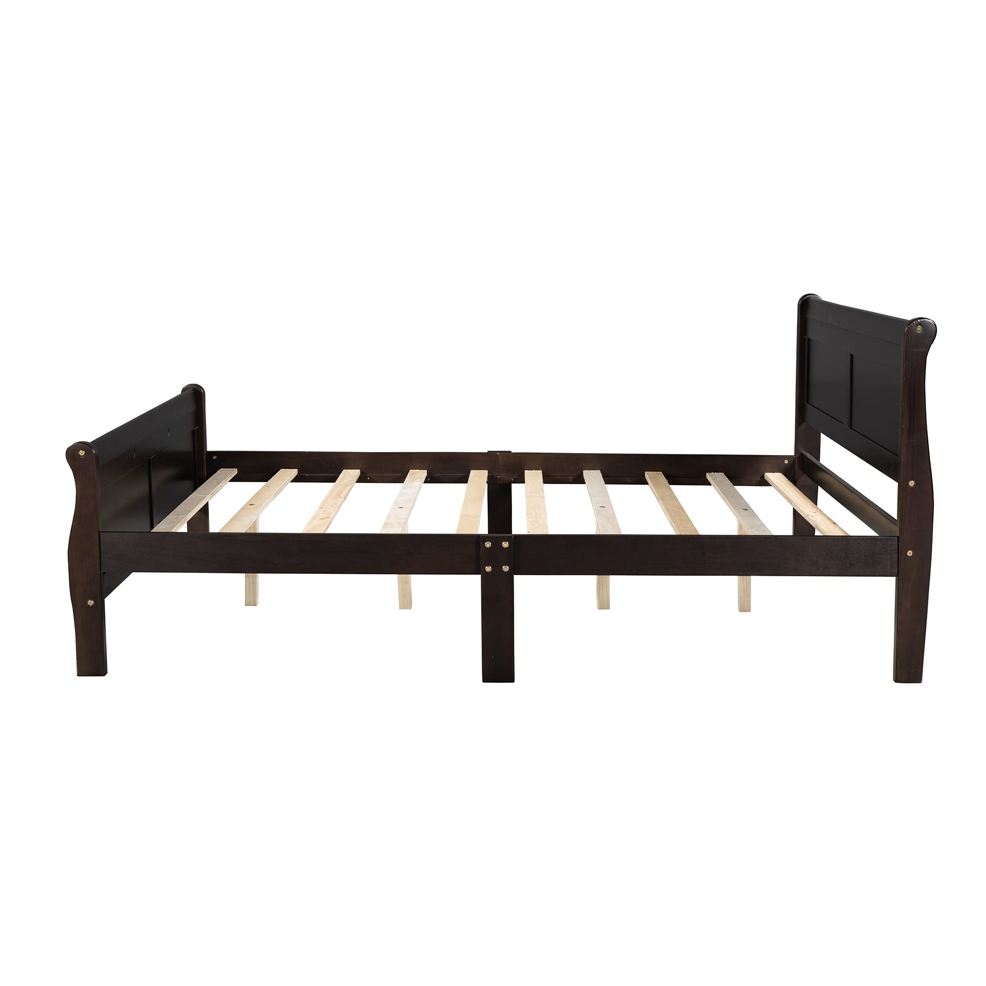 Harper & Bright Designs Solid Wood Queen Platform Bed Frame with Headboard & Footboard - Sleigh Style Bed with Wood Slat Support, Heavy Duty & Noise Free (Queen Size, Espresso Finish) - Perfect for Master Bedroom, Guest Room & Modern Farmhouse Decor