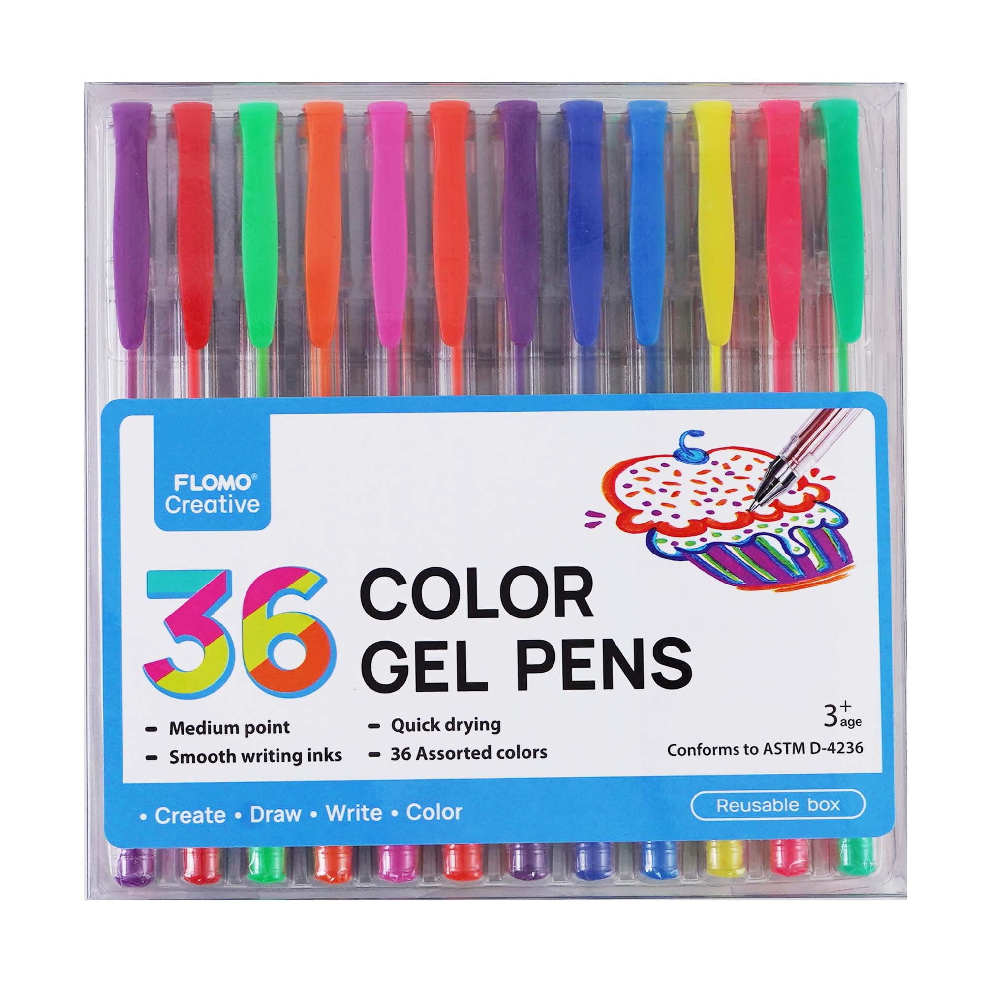 36 Colors Gel Pen Set - 36Pc Vibrant Colored Gel Pens for Writing, Drawing & Coloring - Perfect for School, Office, Art Projects & Bullet Journaling