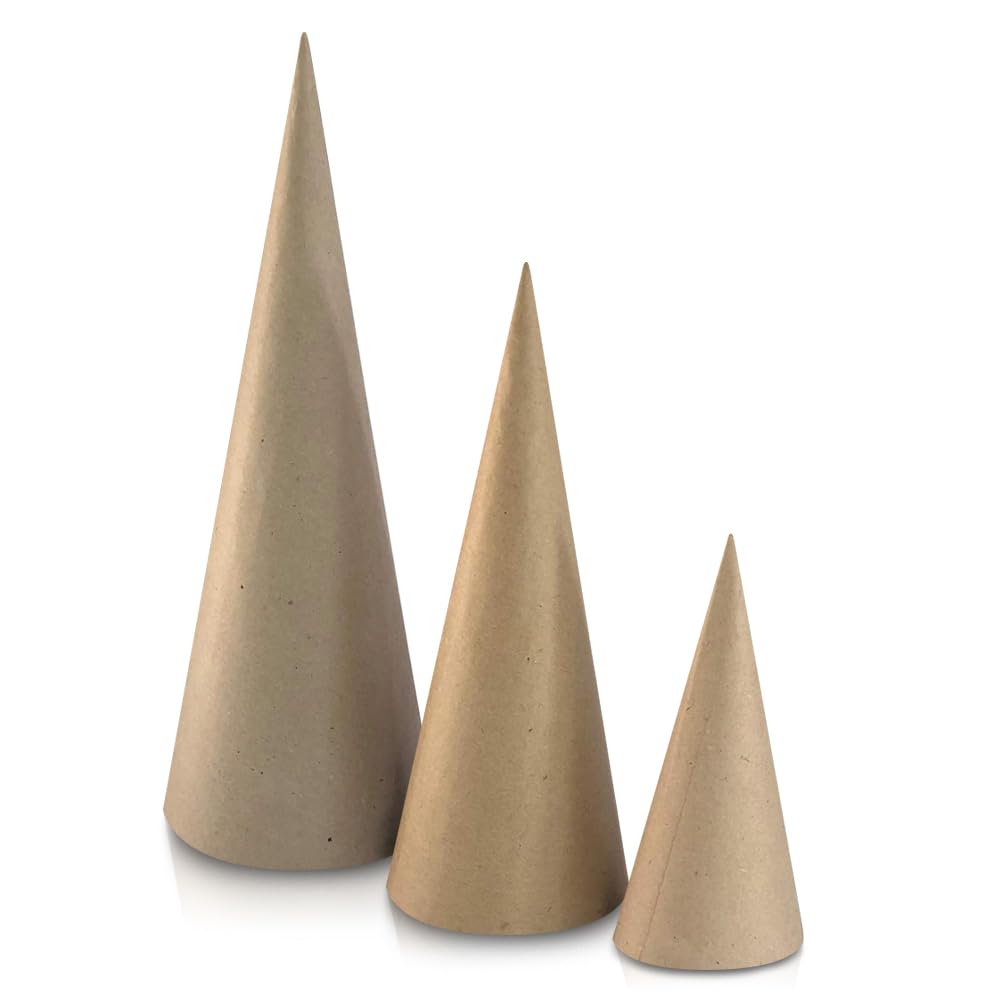 3PCS Paper Mache Craft Cones - Open Bottom Cardboard DIY Gnomes, Ornaments & Tree Decorations for Fall, Halloween, Christmas - 3 Sizes (13.75x5, 10.63x4, 7x3 inches) - Perfect for Holiday Crafts, Home Decor & DIY Art Projects