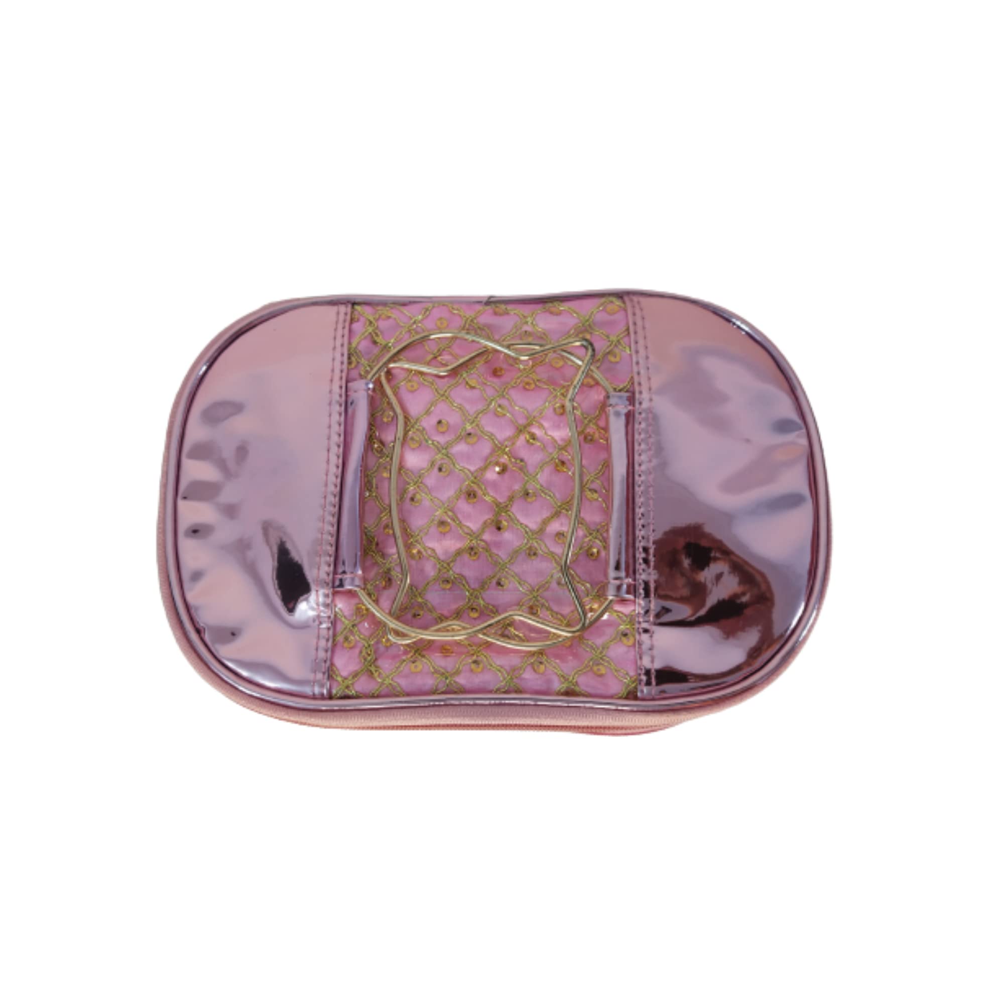 YELLOW SHINE MART Double Layer Makeup Bag - Travel Cosmetic Organizer & Toiletry Pouch in Pink & Gold | Perfect for Travel, Gym & Daily Beauty Storage