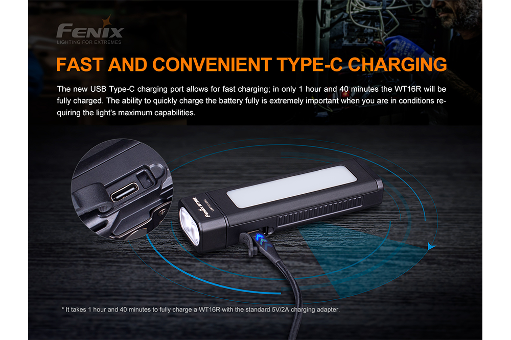 Fenix WT16R Rechargeable LED Work Light - 1600 Lumens, Magnetic Base, IP68 Waterproof - Perfect for Construction, Camping, Emergency & Outdoor Activities