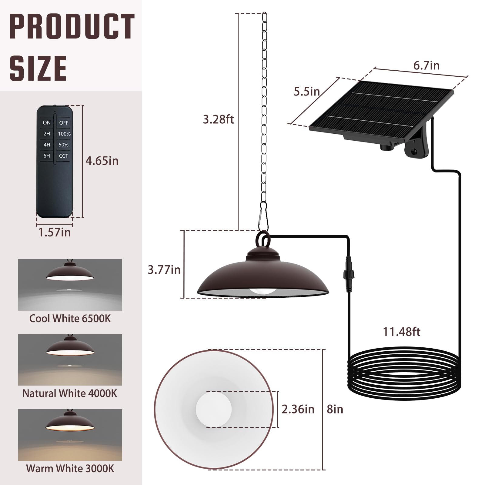 Solar Pendant Lights Outdoor Indoor - 300 Lumen LED Solar Shed Light with Remote Control, 3 CCT Options, 2 Brightness Levels & Timer - Rubbed Bronze Finish (Single Pack) - Perfect for Patio, Garden, Garage & Home Decor