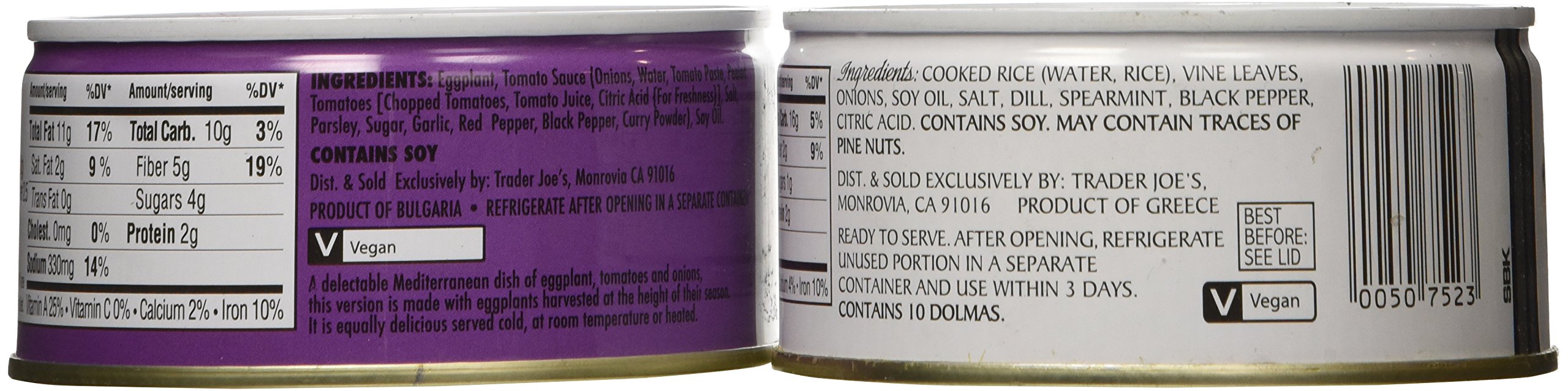 Trader Joe's Greek Bundle - Dolmas Stuffed Grape Leaves with Rice & Greek-Style Eggplant with Tomatoes & Onions (2-Pack) | Authentic Mediterranean Appetizer & Party Platter