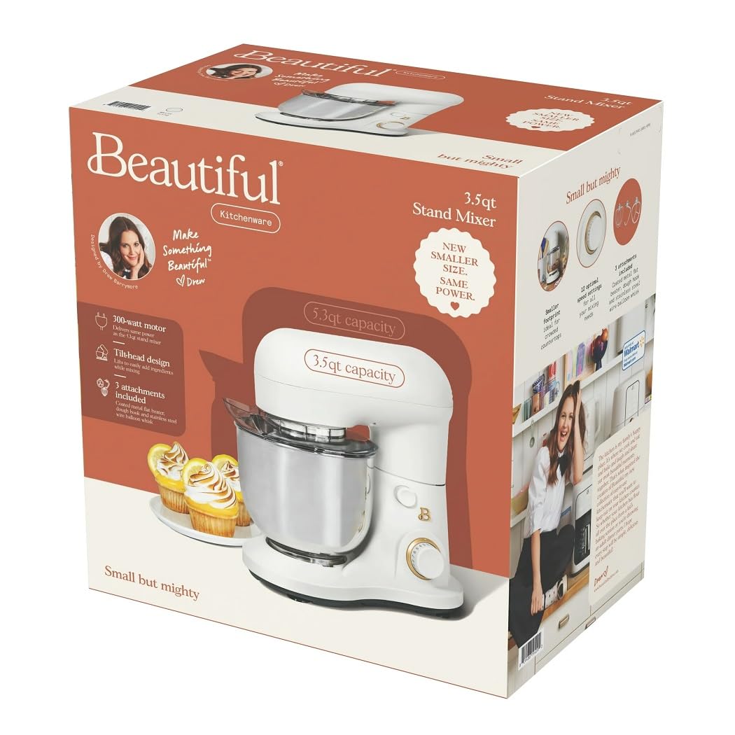 Drew Barrymore Beautiful 3.5 Qt Stand Mixer - Lightweight Powerful Tilt-Head Kitchen Mixer (White Icing) - Perfect for Baking Cakes, Cookies & Dough | Home & Professional Use