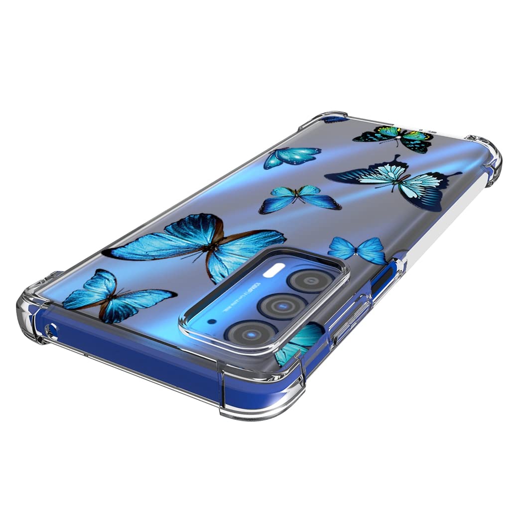 Shockproof Clear TPU Phone Case for Moto Edge 2021/5G UW/G Power 2022 - Cute Blue Butterfly Pattern Slim Protective Cover | Durable Soft Rubber Back for Motorola Edge 2021 - Perfect for Daily Use, Work & Travel Protection