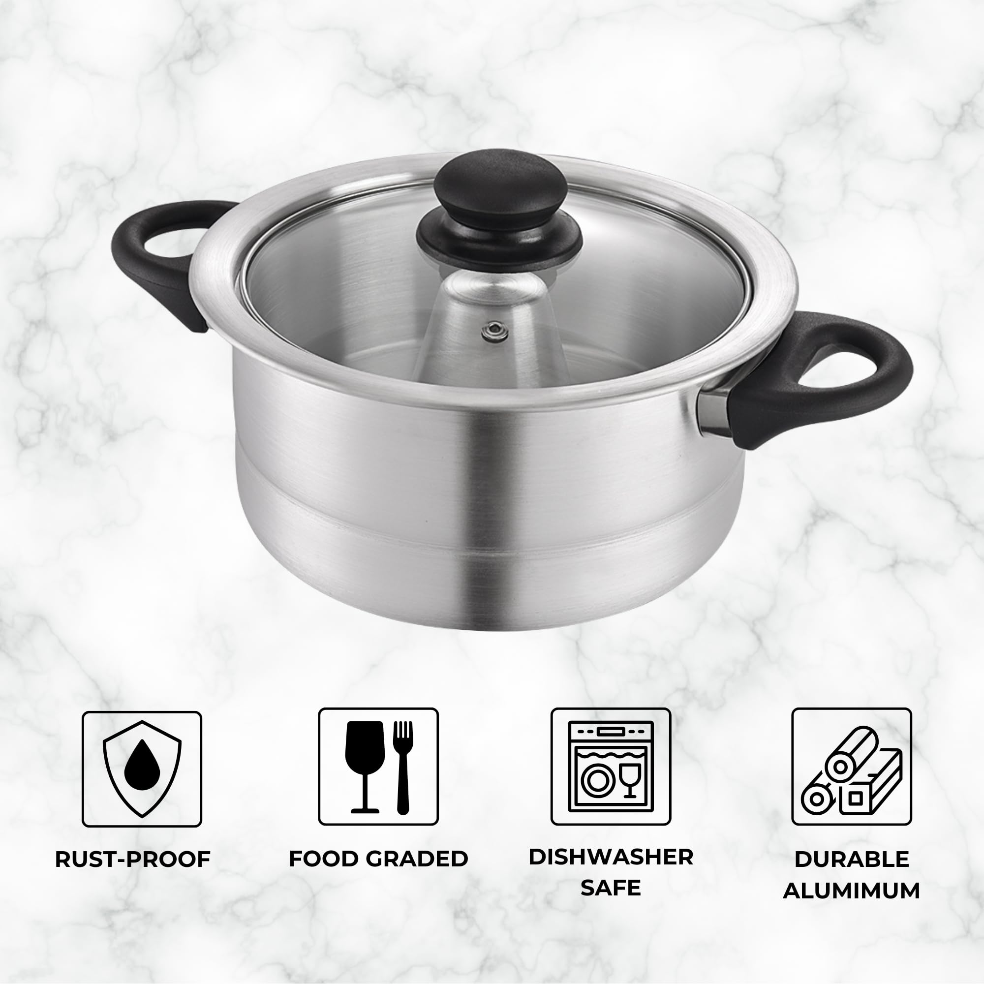 ARROYO Aluminum Double Boiler with Glass Lid - 1.6L Flan Maker for Perfect Custards & Desserts | Ideal for Baking, Steaming & Melting Chocolate (Bain-Marie)