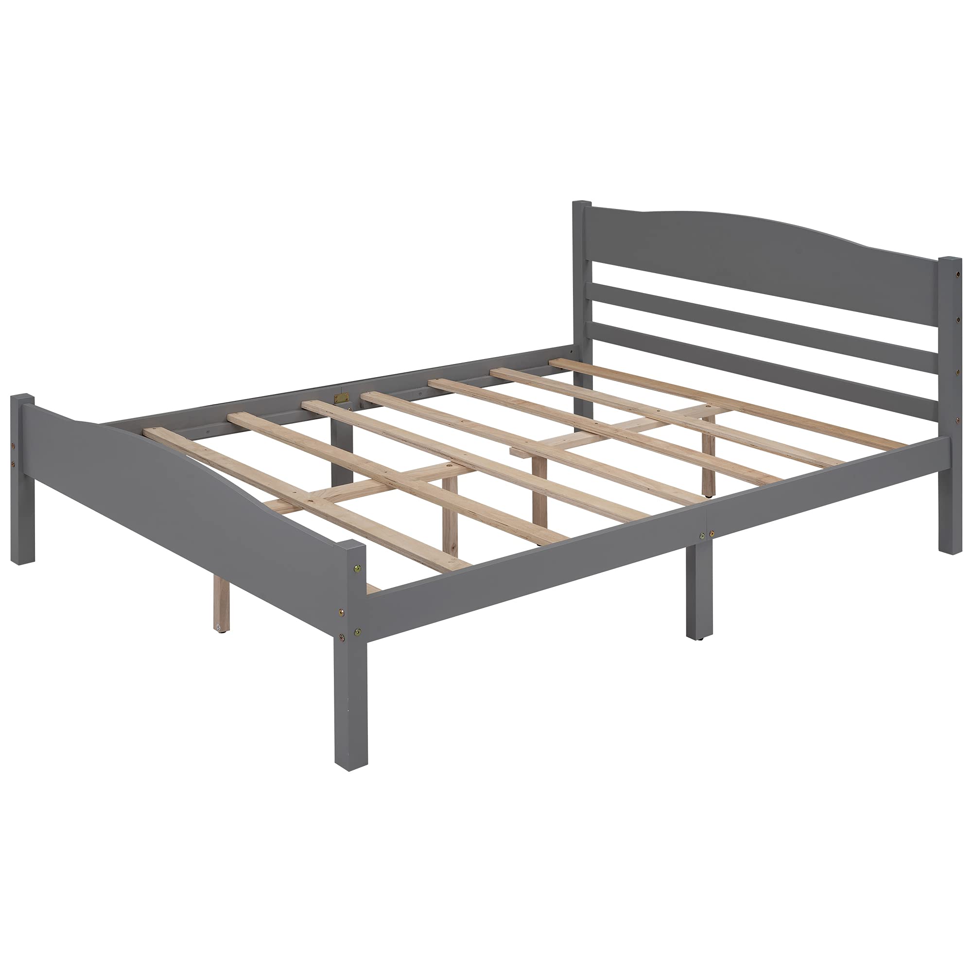 Modern Wood Platform Bed Frame with Horizontal Strip Hollow Headboard & Footboard, Full Size Gray - Sturdy Center Support for Bedroom, Guest Room, or Dorm