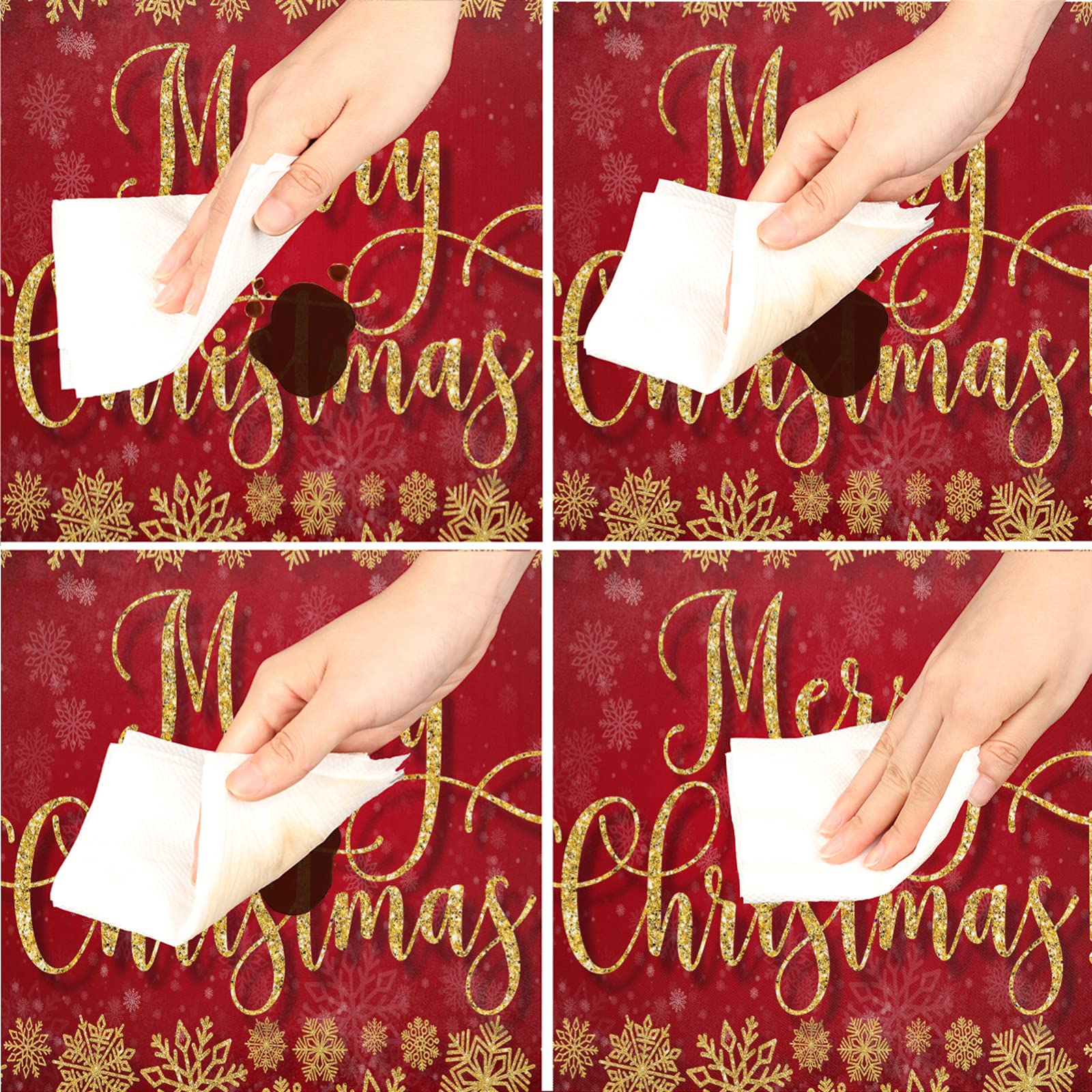 cfpolar Round Fitted Tablecloth - Christmas Snowflake Elastic Edge Table Cover | Wipeable & Durable for Indoor/Outdoor Use | Fits 45-50 Inch Tables | Perfect for Holiday Parties, Dining Rooms & Outdoor Gatherings