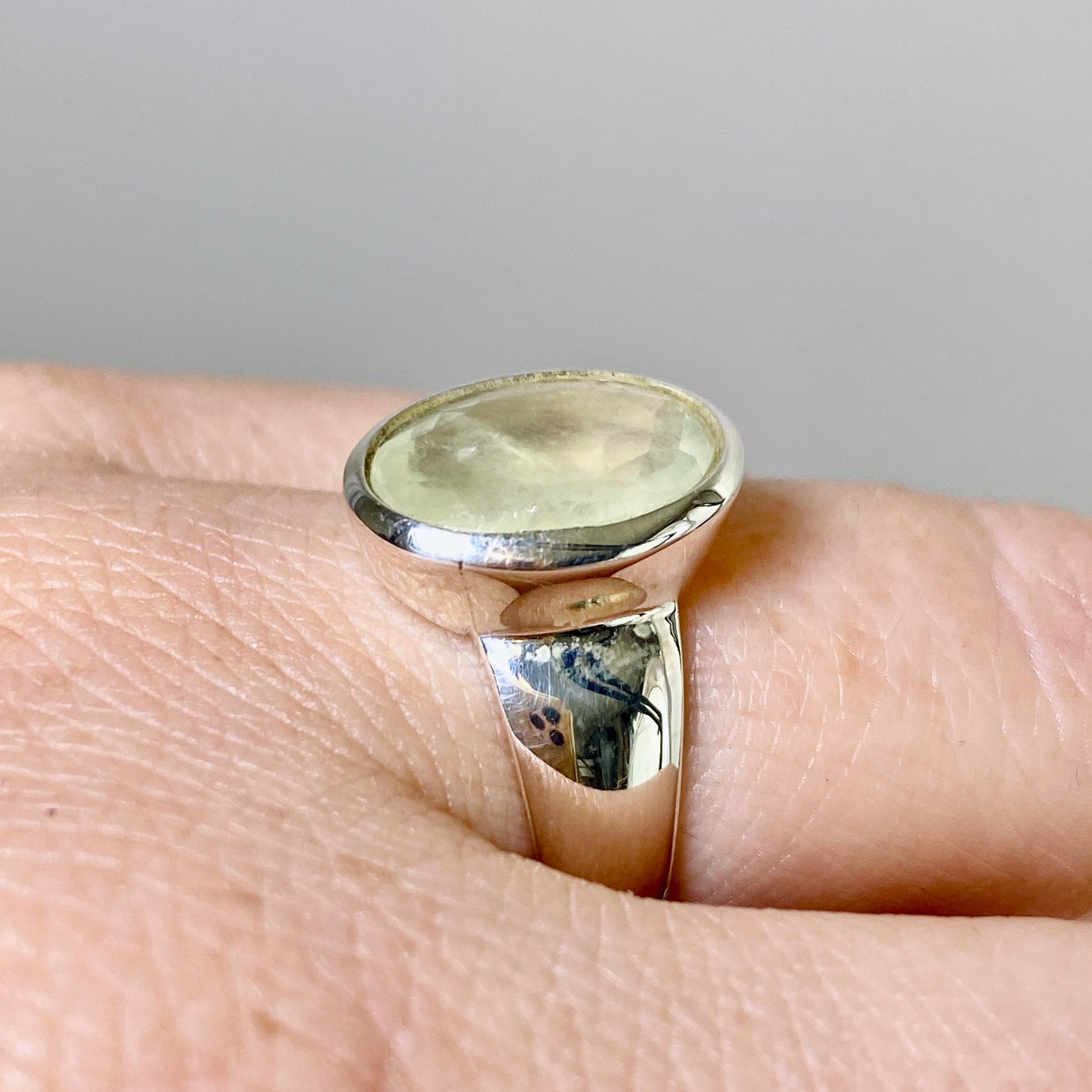 Prehnite Oval Faceted Ring Size 6.5 - Dainty Green Gemstone Jewelry for Women, Handmade Sterling Silver Engagement Ring - Perfect for Weddings, Anniversaries & Special Occasions