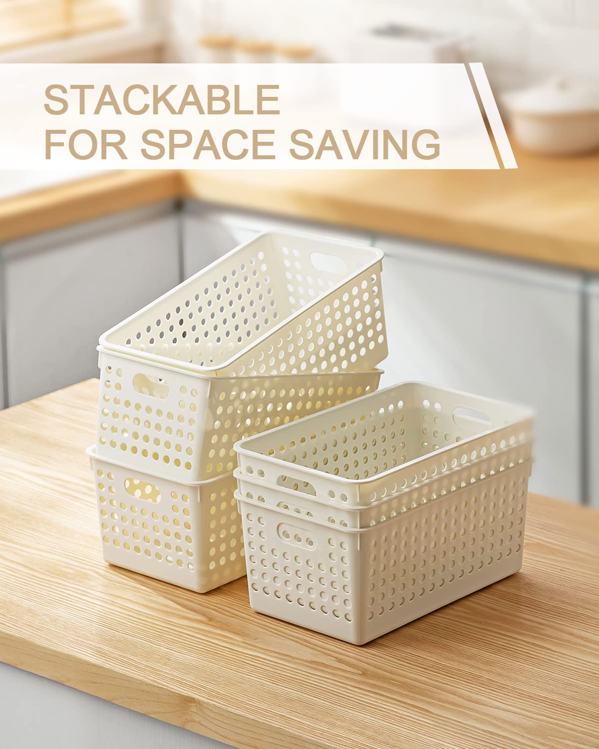 10-Pack Plastic Storage Baskets - Small Stackable Pantry Organizer Bins for Kitchen, Bathroom, Bedroom & Office | Space-Saving Home Organization Solution for Shelves, Countertops, Cabinets & Desktops | Perfect for Clutter-Free Living Spaces & Efficient Storage Needs