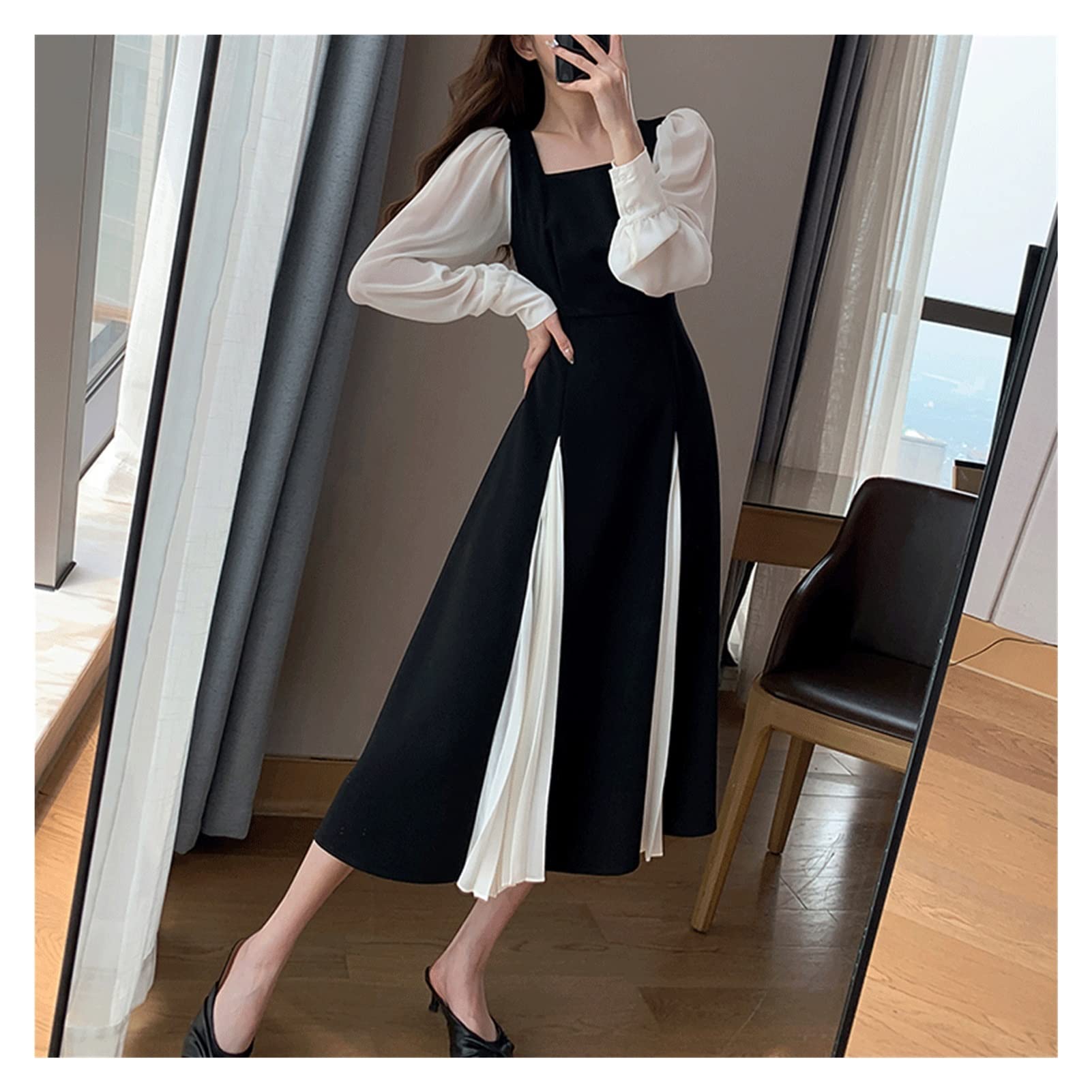 KHDLV Women's Midi Dress - Office Lady & Casual Party One Piece Dress (Black, Size M) | Perfect for Work, Cocktail Events & Date Nights