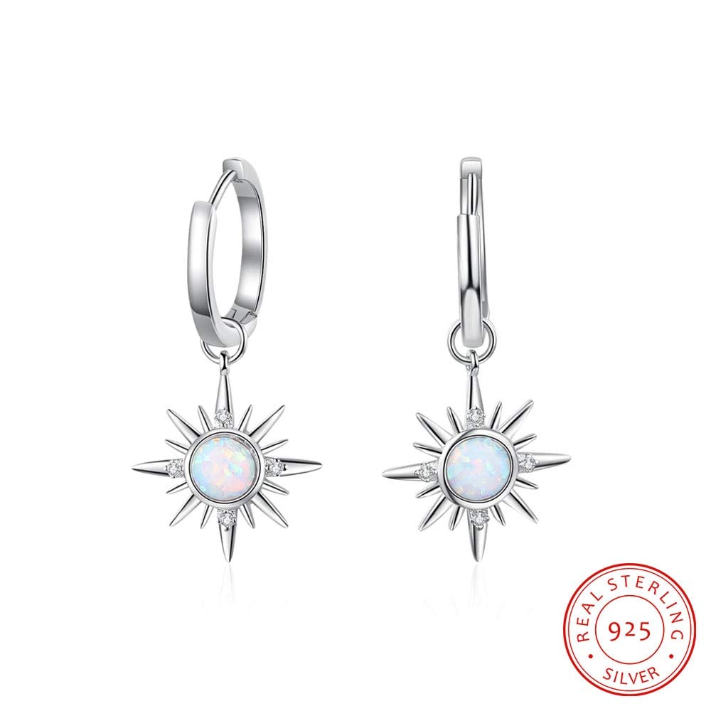 925 Sterling Silver Sun Hoop Earrings with Opal & CZ Charms - Elegant Wedding Jewelry for Women | Perfect for Bridal, Party & Everyday Wear