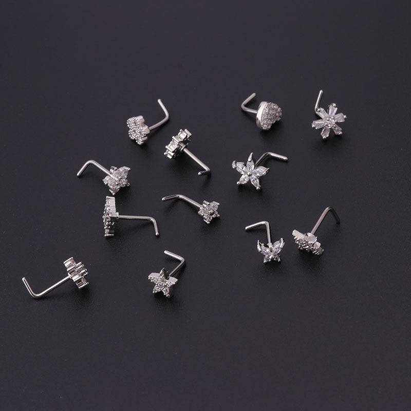 20G L Bend Small Heart Nose Ring Stud - Hypoallergenic Surgical Steel Nose Piercing Jewelry for Women & Girls - Perfect for Everyday Wear, Parties & Special Occasions