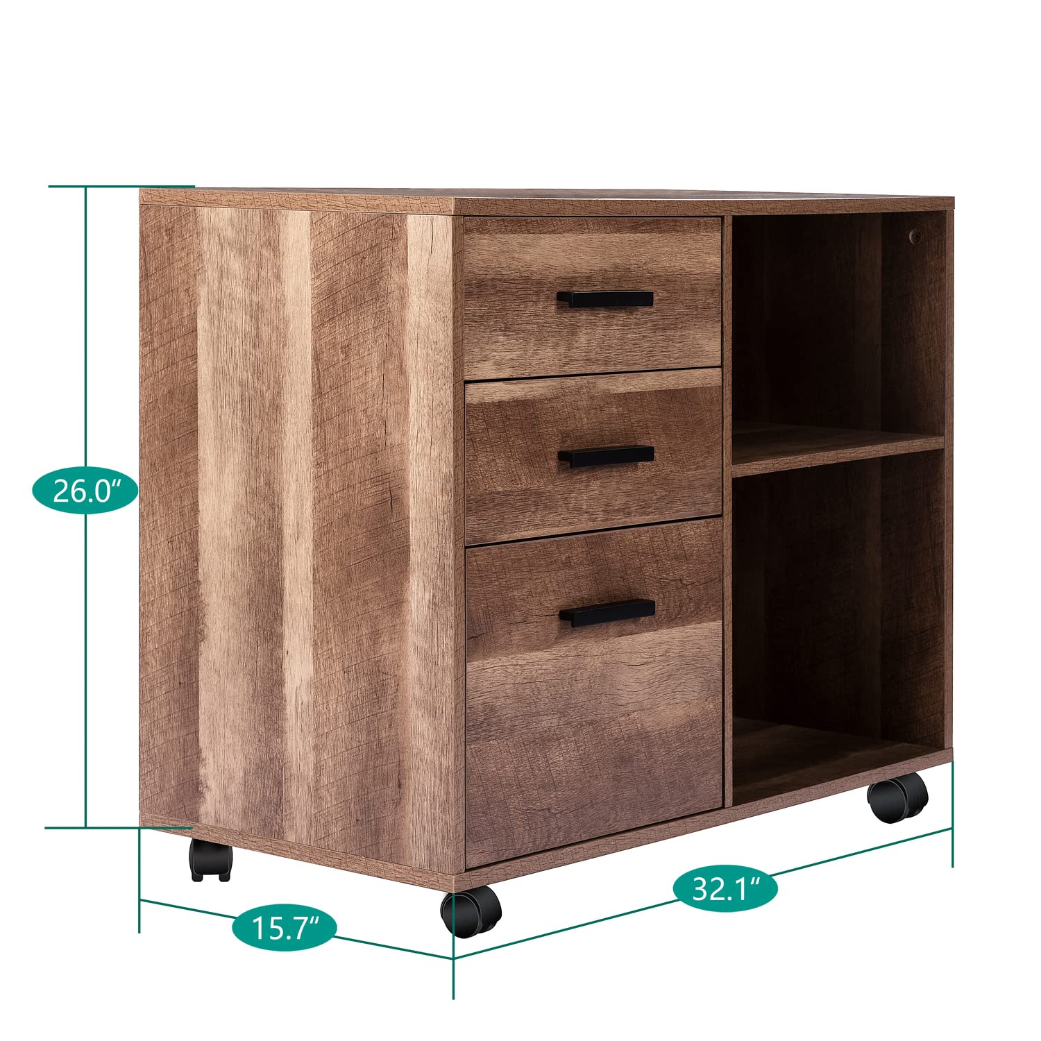 Naomi Home 5-Drawer Rolling Under Desk Storage Cabinet with Shelf & Wheels - Walnut Wood Desk Organizer for Office, Home, or Dorm Room - Perfect for Files, Supplies & Stationery Storage