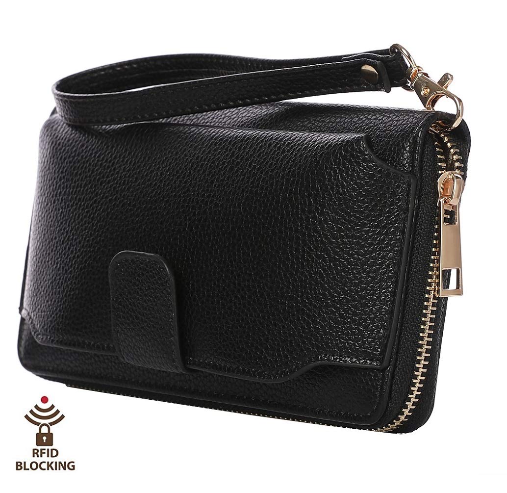 Women's Zip Around Wristlet Wallet with Cell Phone Holder - RFID Blocking Crossbody Handbag for Women - Perfect for Travel, Shopping & Everyday Use