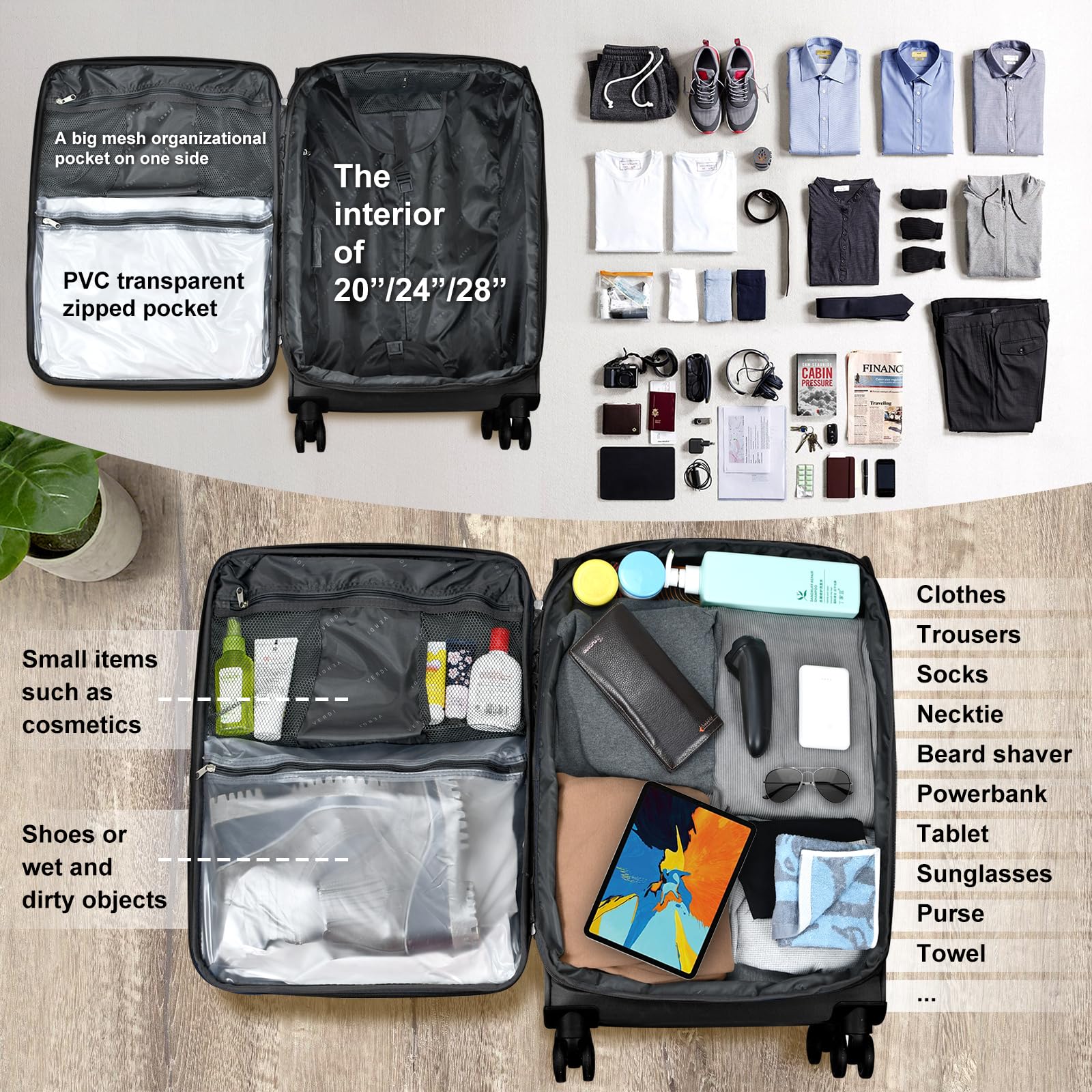 Verdi 20-Inch Expandable Softside Carry-On Luggage with Spinner Wheels & USB Port - Lightweight Black Suitcase for Travel, Business Trips & Weekend Getaways