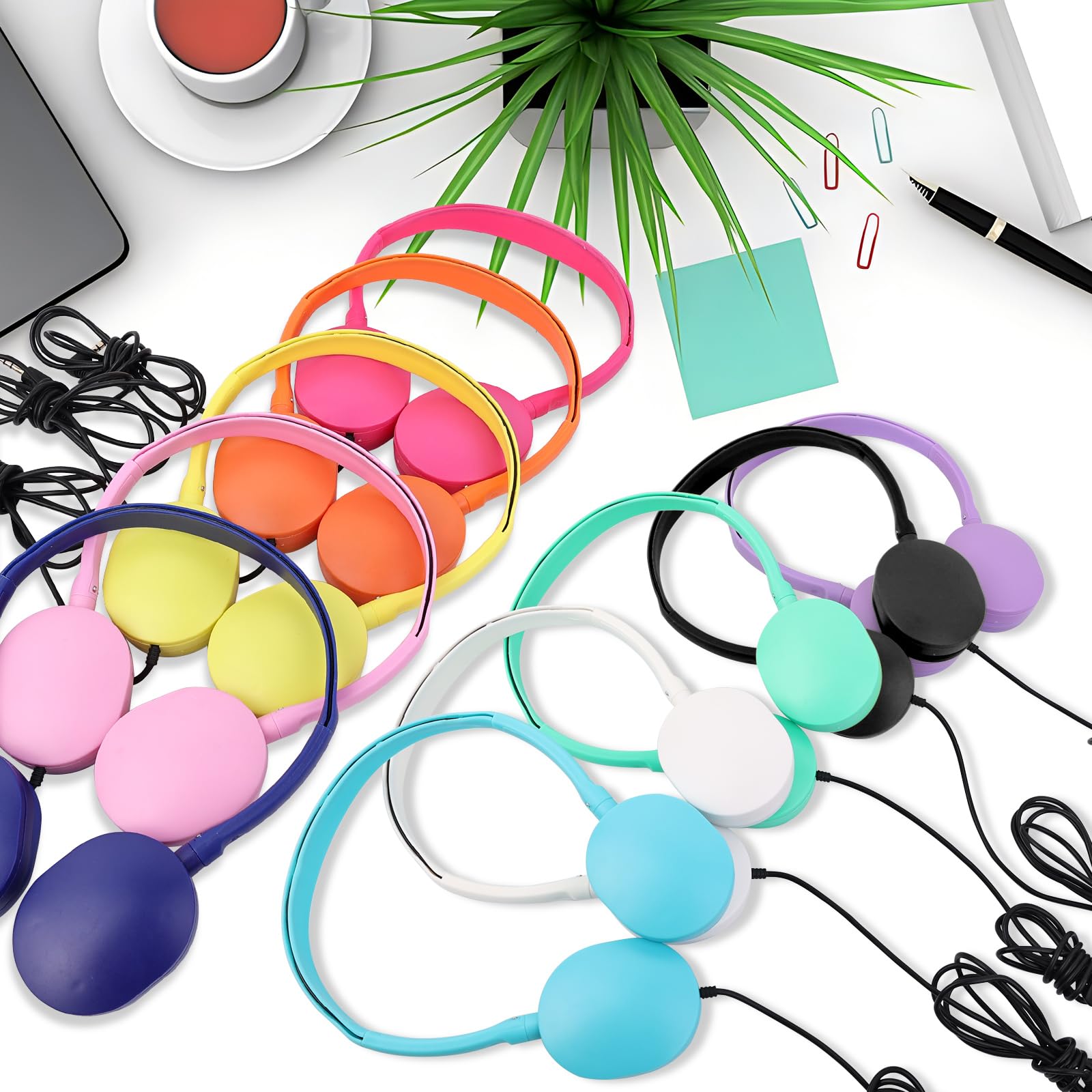**15 Pack Bulk Wired Headphones for Kids - Adjustable School Headphones with 3.5mm Jack for Classroom, Library & Museum Use - Mixed Colors (Wholesale)**    **Usage Scenarios:** Perfect for school classrooms, online learning, libraries, museums, and educational institutions.