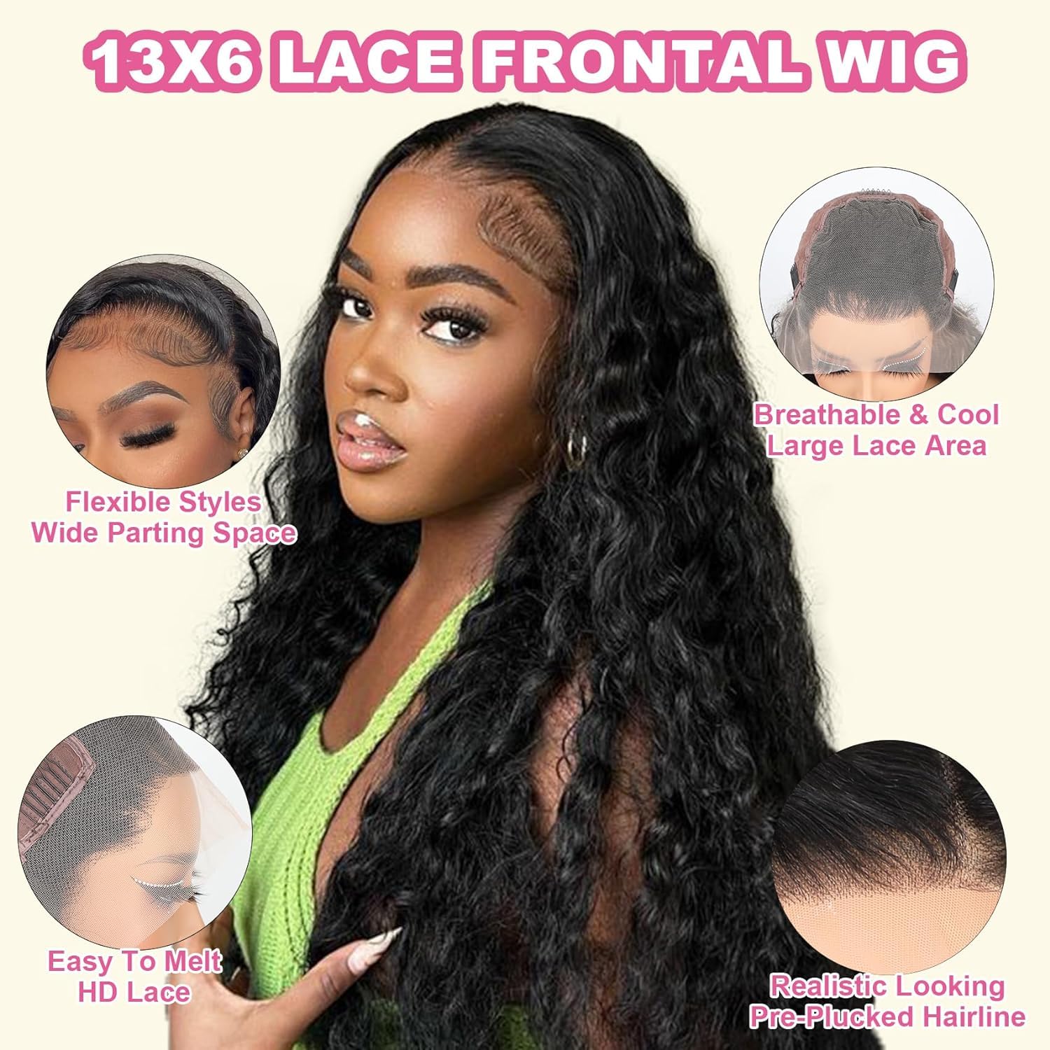 30 Inch Water Wave Lace Front Wig - 100% Brazilian Virgin Human Hair - 13x6 Transparent Lace - Pre Plucked with Baby Hair - 180% Density - Wet & Wavy Curly Glueless Wig for Women - Perfect for Daily Wear, Parties, Cosplay and Special Occasions