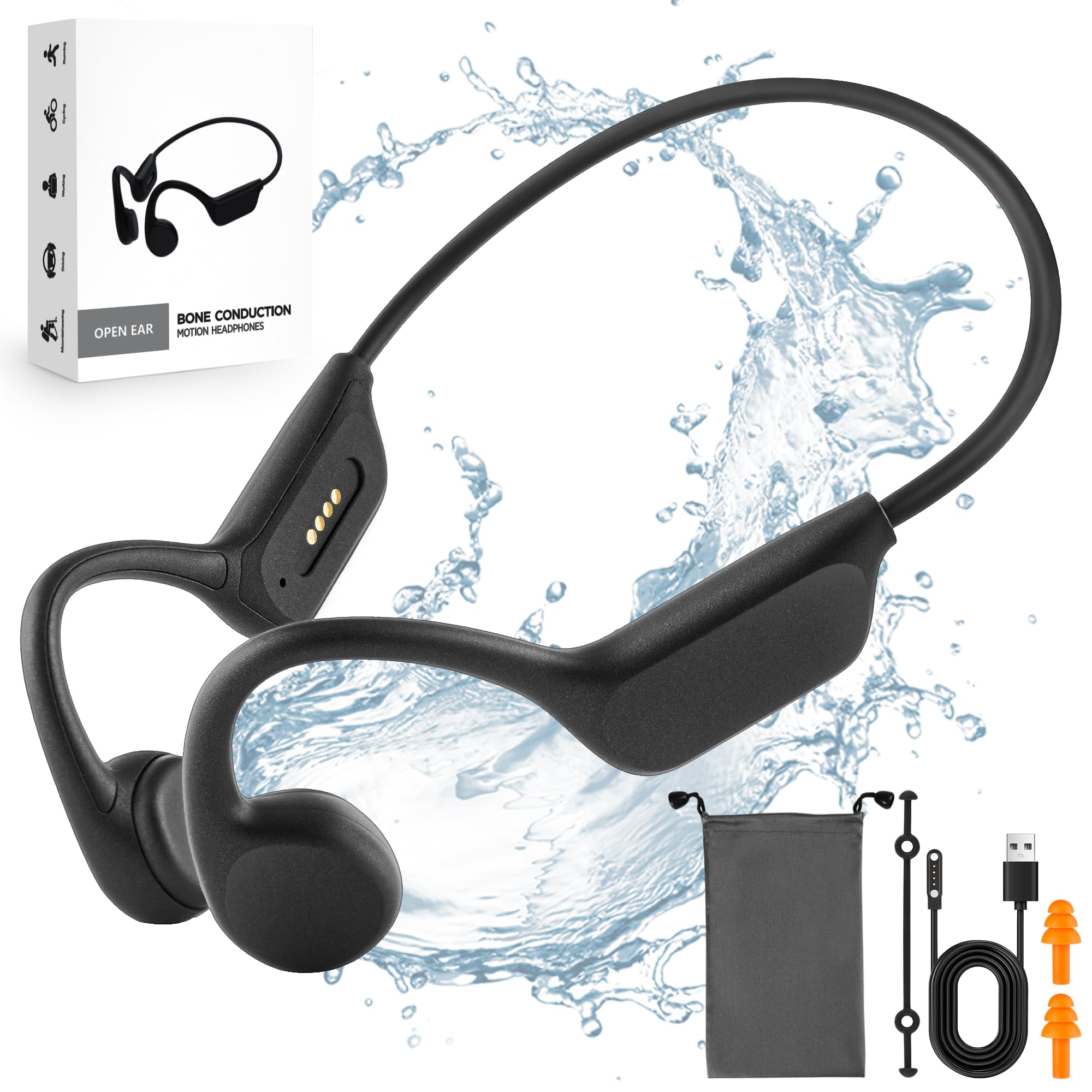 Wireless Bone Conduction Headphones - Open Ear Bluetooth Headphones with 32GB MP3 Player, IPX8 Waterproof for Swimming, 10-Hour Battery Life - Perfect for Running, Cycling, Gym Workouts & Outdoor Sports