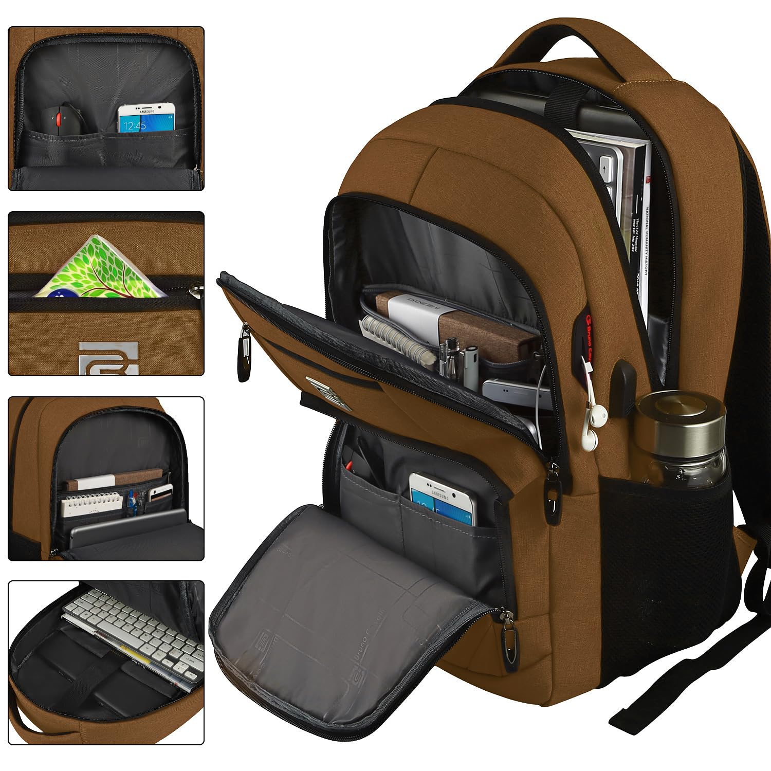 Anti-Theft Slim Durable Laptop Backpack with USB Charging Port, Water Resistant Business Travel & College Computer Bag for Women & Men, Fits 15.6 Inch Laptop & Notebook - Brown, Ideal for Commuting, Office, and Campus Use