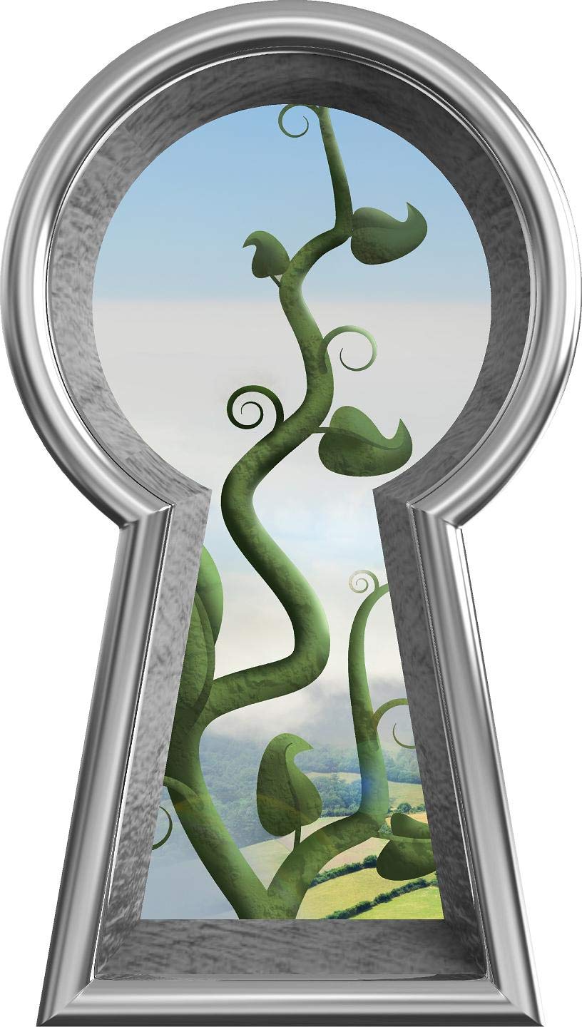 Silver Keyhole Wall Sticker Decal - Jack and the Beanstalk Fairy Tale Inspired Peel & Stick Removable Fabric Vinyl - 18 Inch Nursery Decor for Kids' Bedroom, Playroom & Storybook Themed Walls