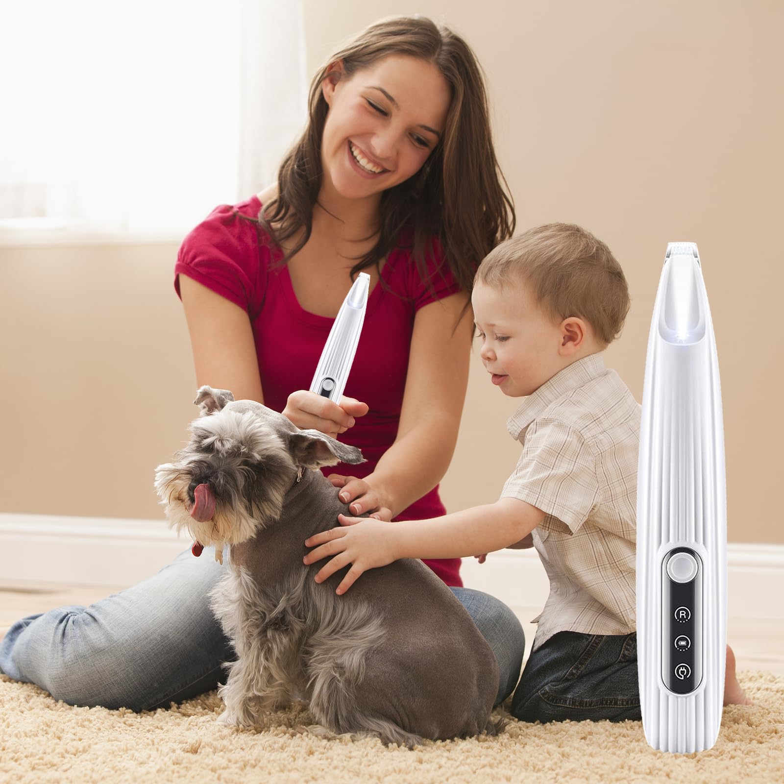 Upgraded Rechargeable Low Noise Pet Grooming Trimmer with LED Light - Wireless Dog & Cat Hair Clipper for Paw, Ears, Face, Eyes & HIPS - Perfect for Home Pet Grooming and Professional Use