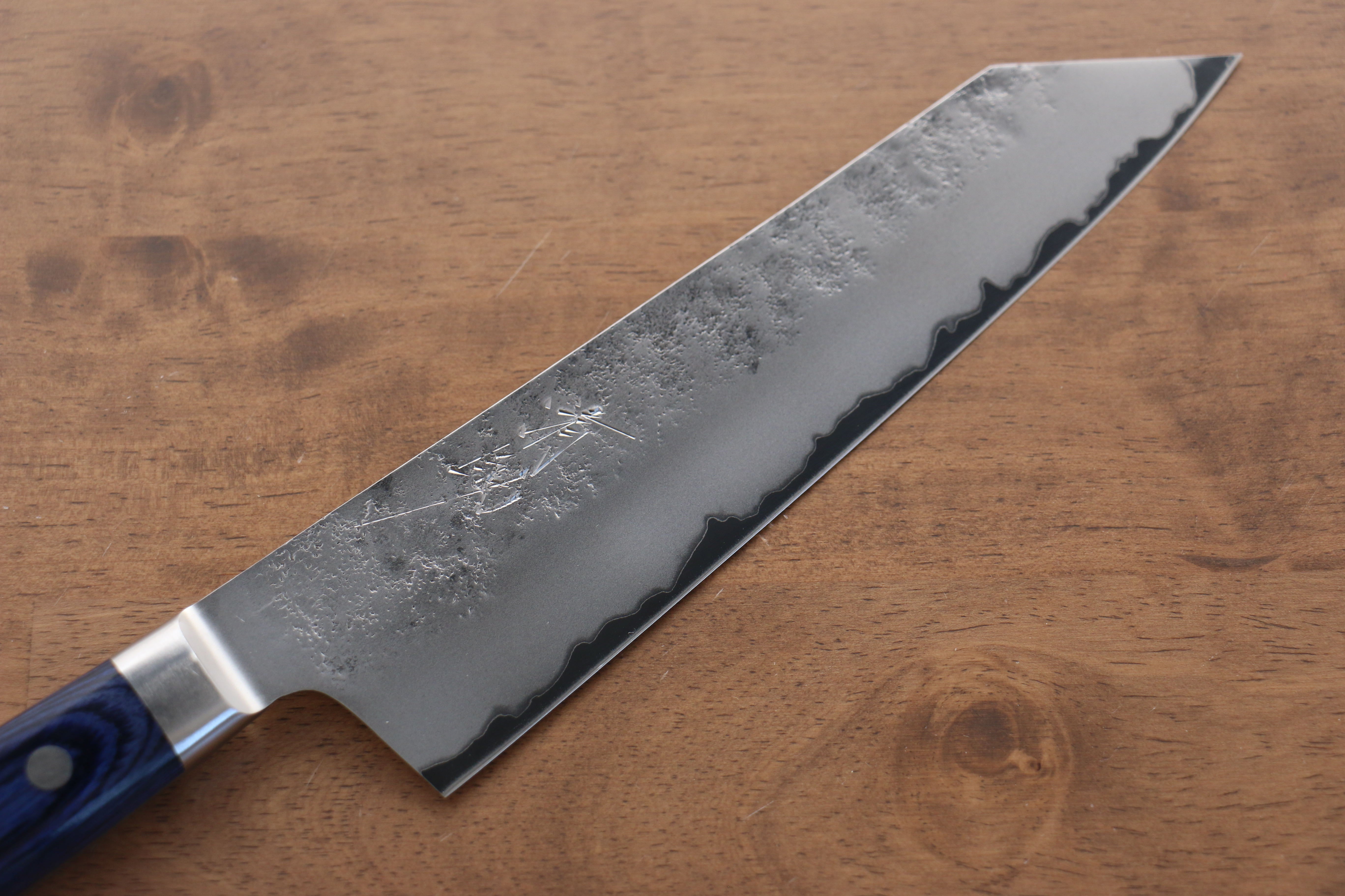 Premium Seisuke Blue Steel No.2 Nashiji Kiritsuke Santoku Knife 195mm with Blue Pakka Wood Handle - Japanese Chef Knife for Slicing, Dicing & Precision Cooking